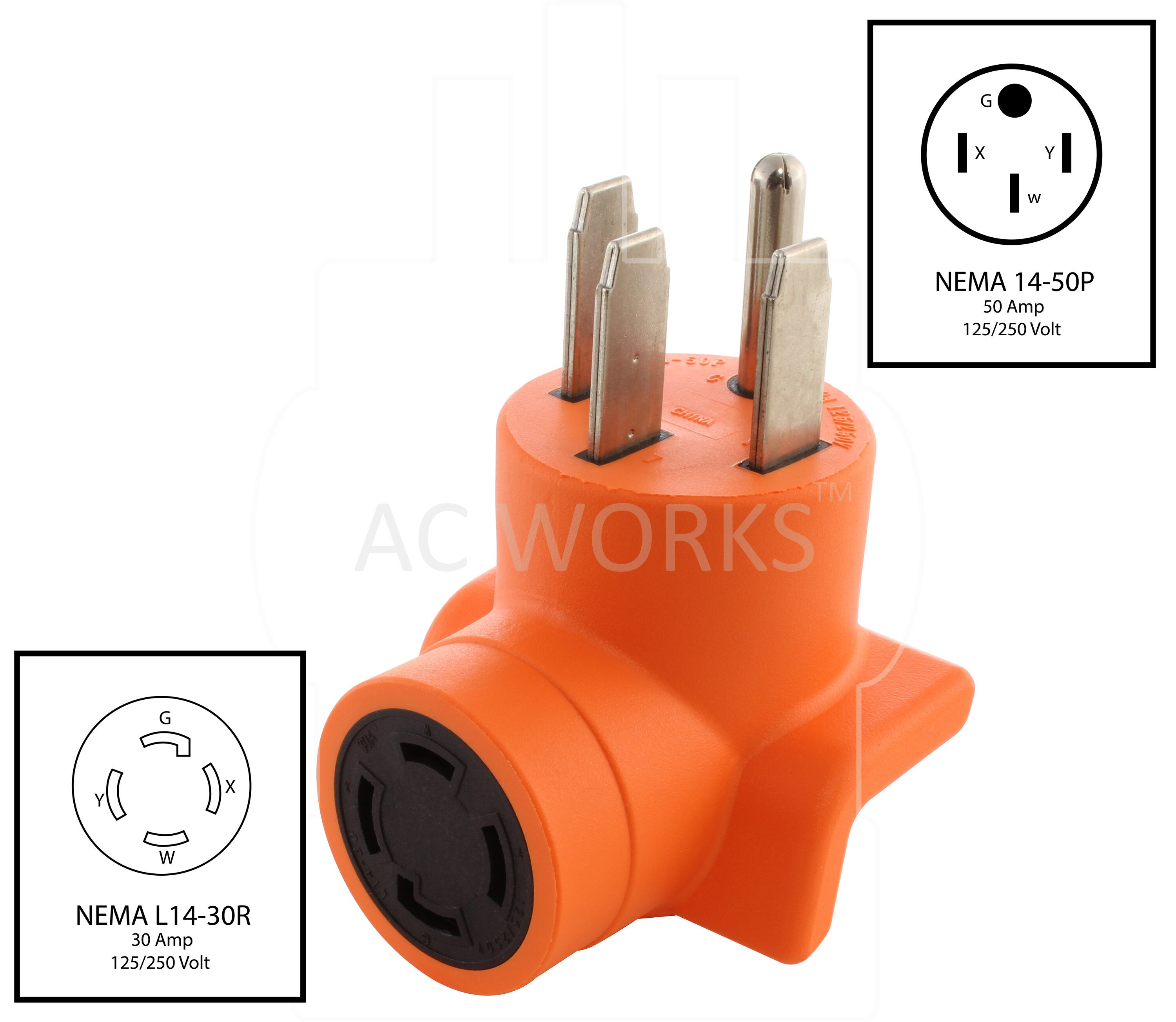 Flexible Industrial/Power Tool Adapter NEMA 14-50P to NEMA L14-30R by AC WORKS® 