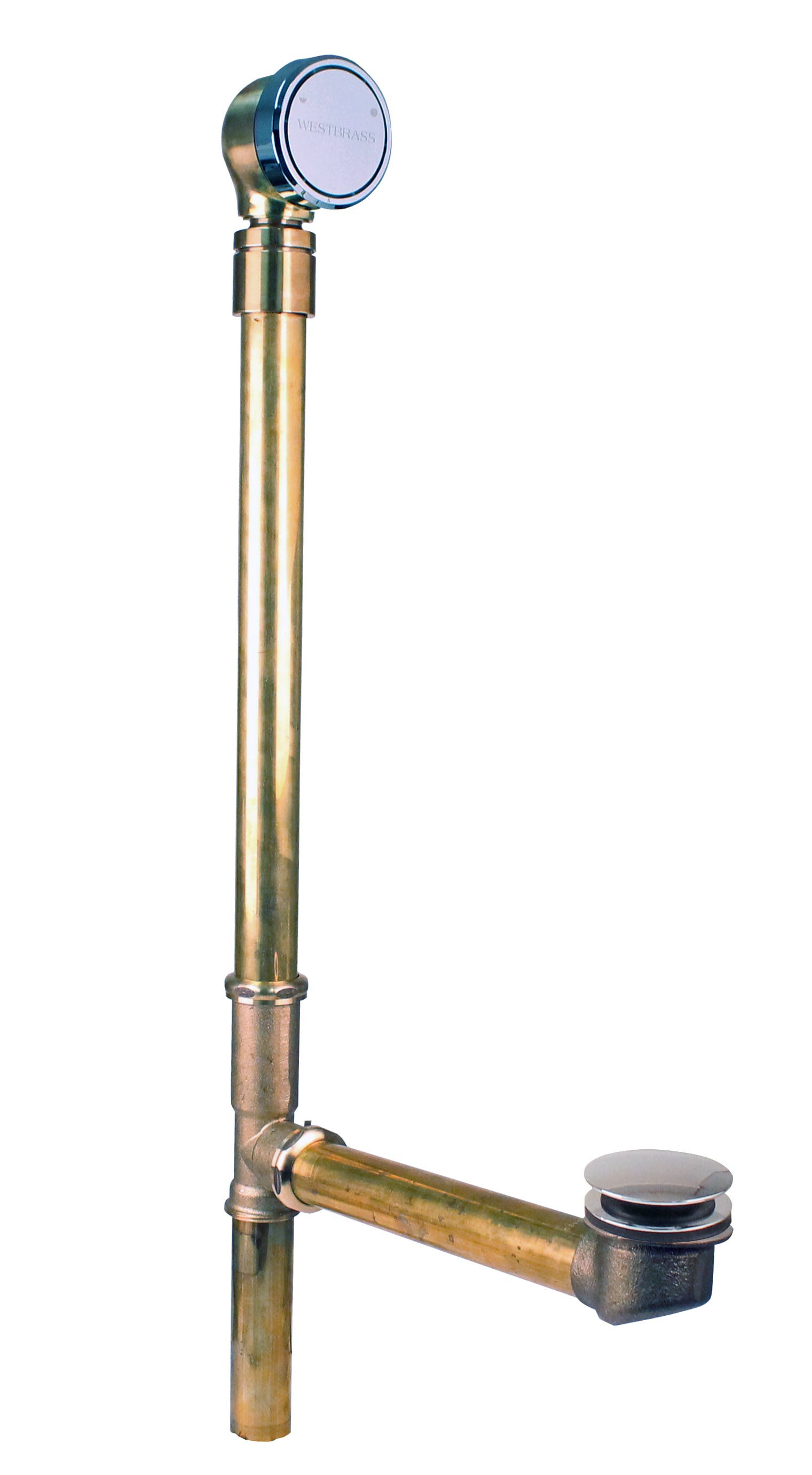 WESTBRASS 7931817BJCHM-26 Bath Waste and Overflow Patented Deep Soak-closing, Brass Ball Joint with Ada Approved Tip-toe Drain In Polished Chrome