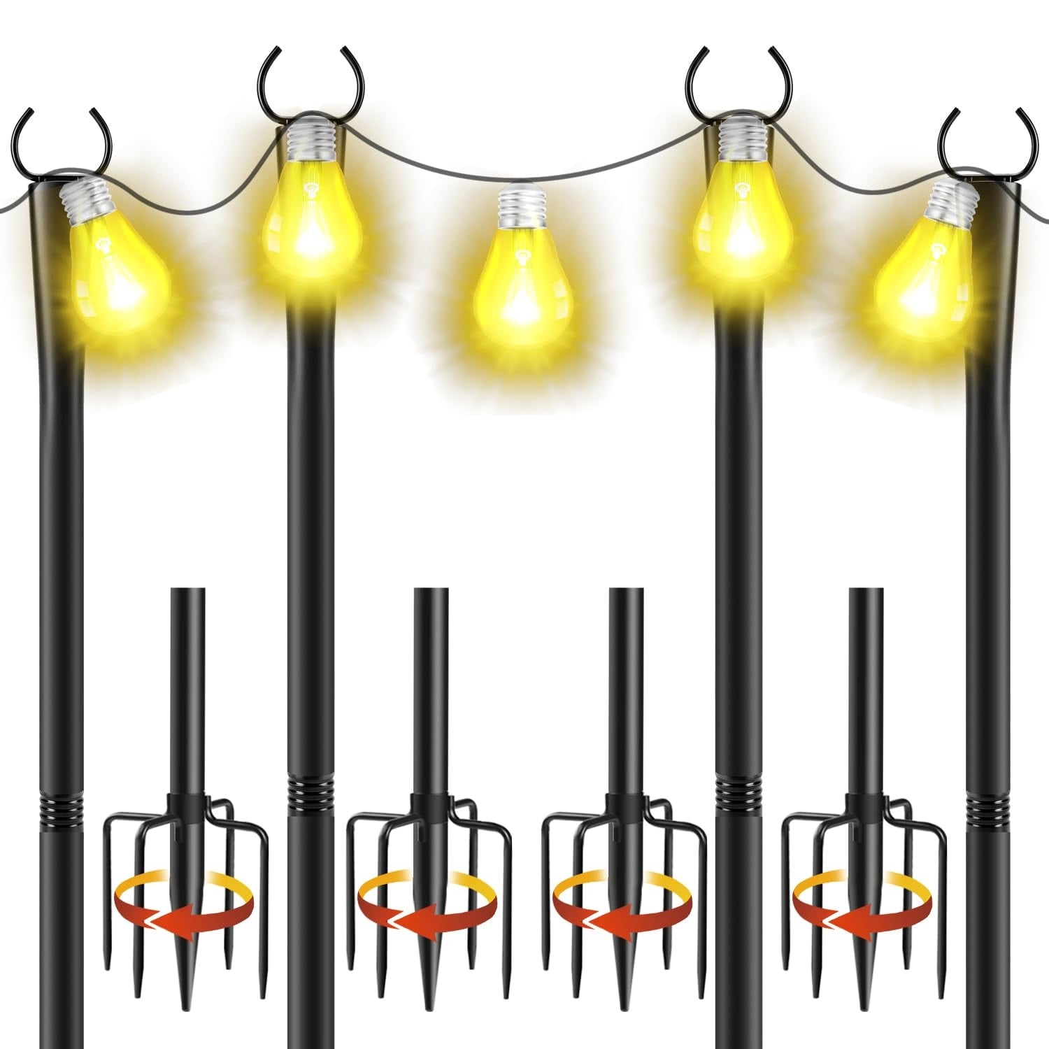 Vrbgify  4 pack 10 foot outdoor string light poles metal poles with fork and fence brackets for hanging lights garden patio backyard wedding