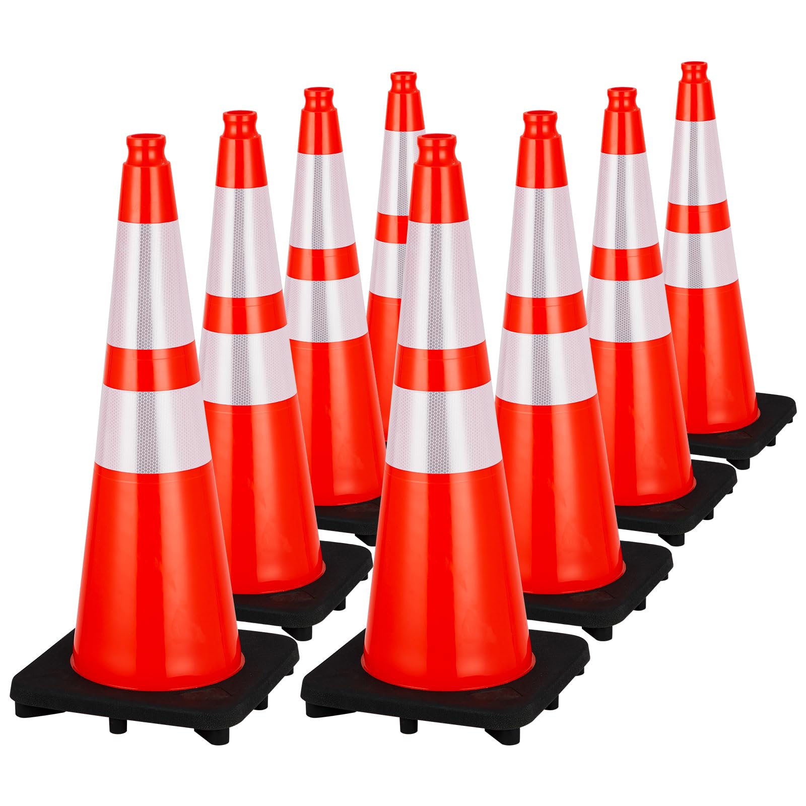 IdealHouse 28 Inch Traffic Cones with Weighted Black Base/ High-Visibility PVC Orange Safety Cones for Traffic Control/ Construction/ Parking Lots and Driveways - 8 Pack
