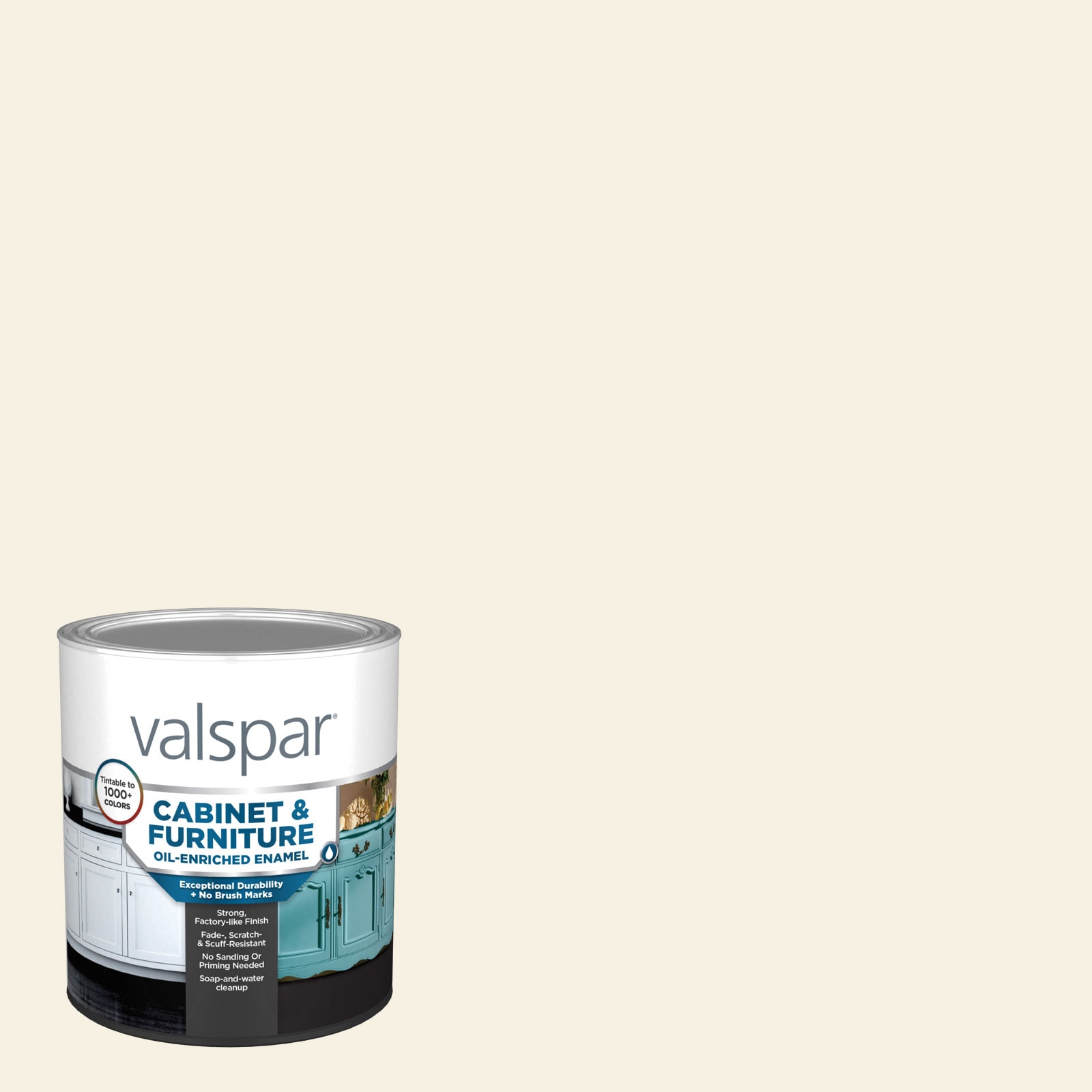 ALL-IN-ONE Paint, Cashmere (True White), 32 Fl Oz Quart. Durable cabinet  and furniture paint. Built in primer and top coat, no sanding needed.