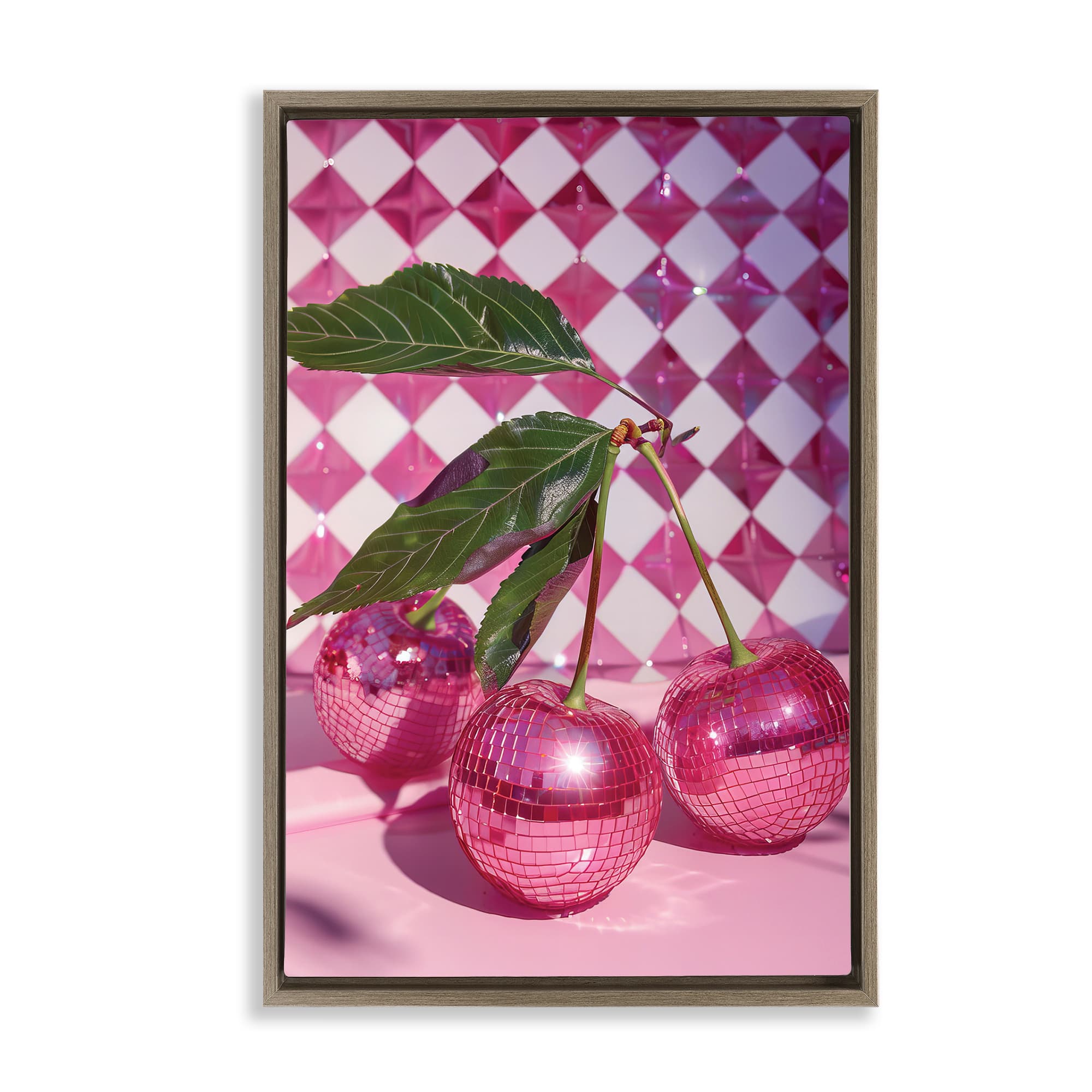 Stupell Industries BT-658-FFE-16X24 Groovy Cherry Disco Balls Brown Framed Floater Canvas Wall Art By LSR Design Studio 17 x 25