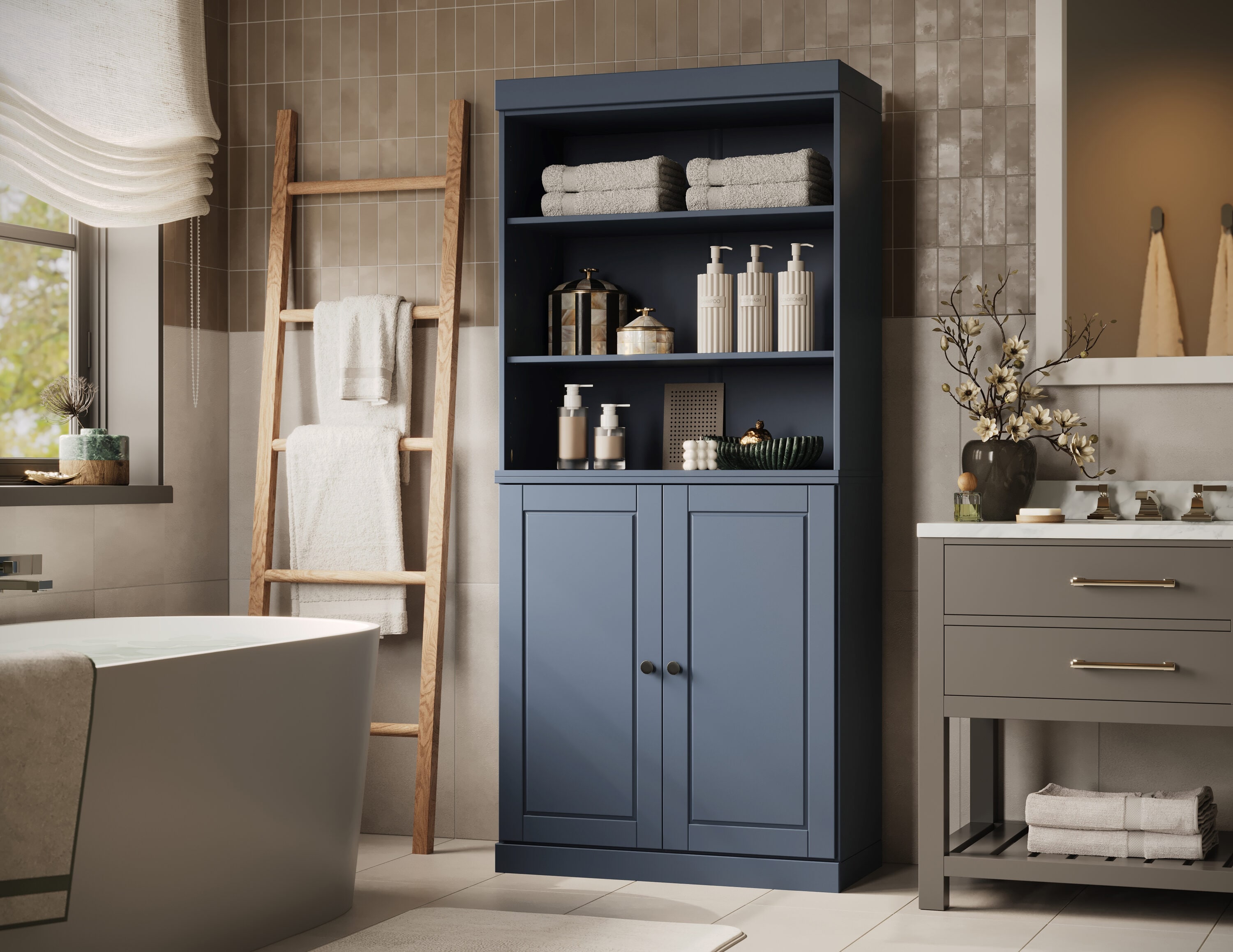 Palace Imports Solid Wood Tall Modular Raised Panel Bathroom Linen Laundry Room Storage Cabinet