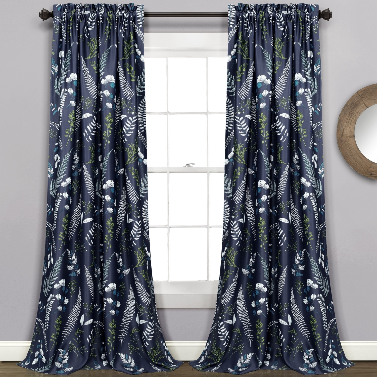 Lush Decor 21T011075 120-in Navy Floral Light filtering Rod pocket Curtain panel pair