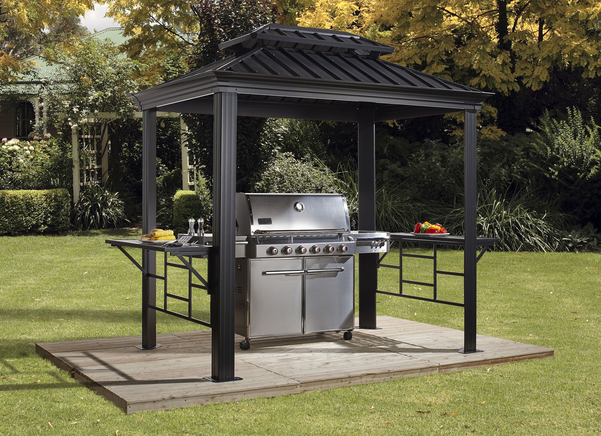 skille sig ud Enumerate deadline Sojag 6-ft x 8-ft Messina Dark Grey Metal Rectangle Grill Gazebo with Steel  Roof in the Gazebos department at Lowes.com