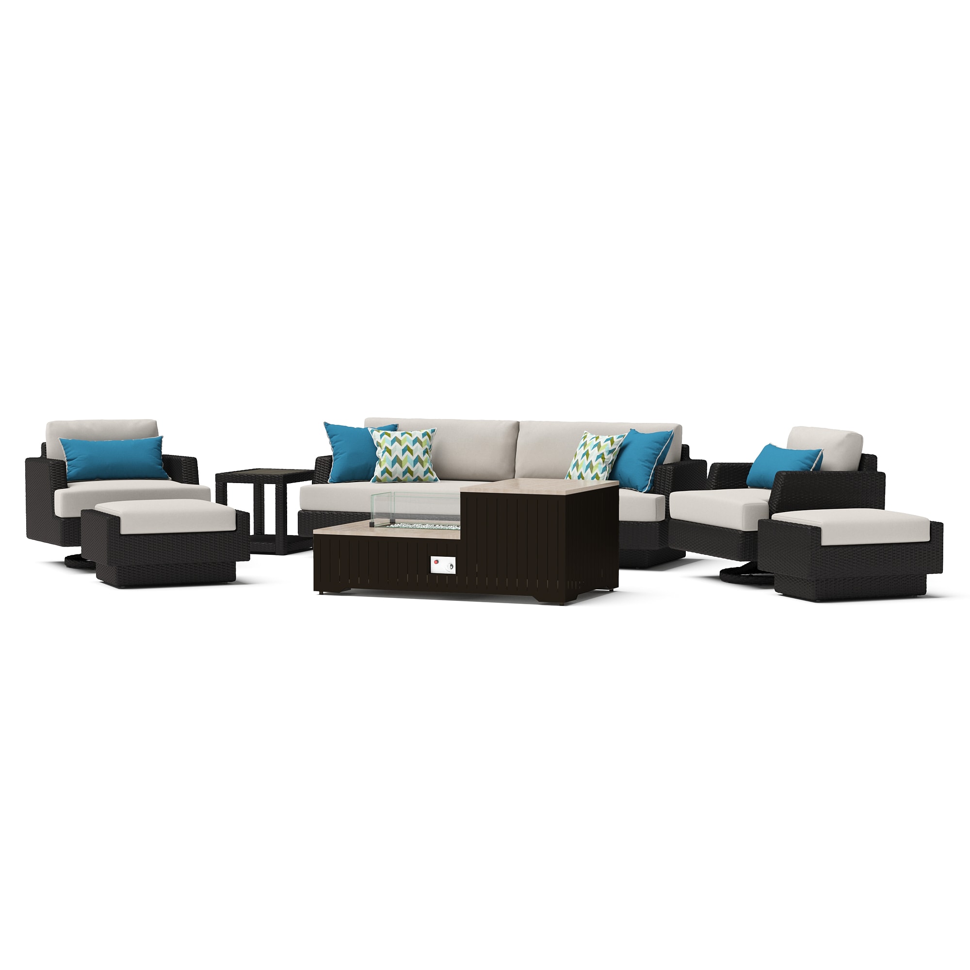 RST Brands OP-PESS8MFTPORIIIDOV Portofino Comfort 8 -Piece Wicker Patio Sofa Conversation Set with Gray Sunbrella Cushions