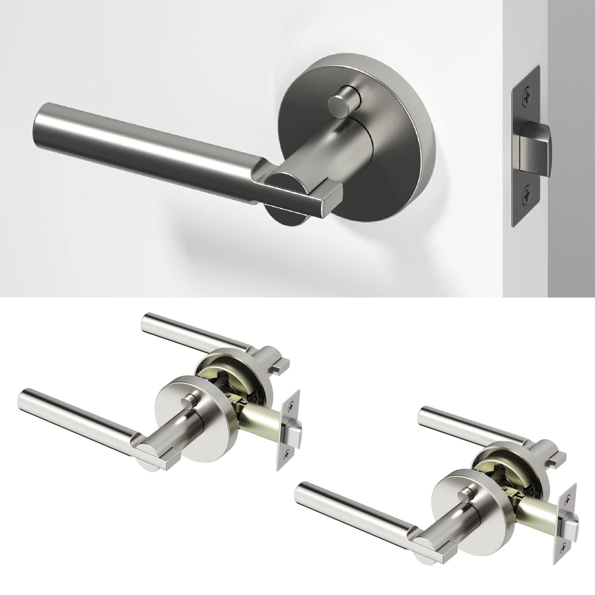 OKUN Terra Brushed Nickel Interior or Bed/Bath Hall/Closet Privacy Door Handle 2 -Pack