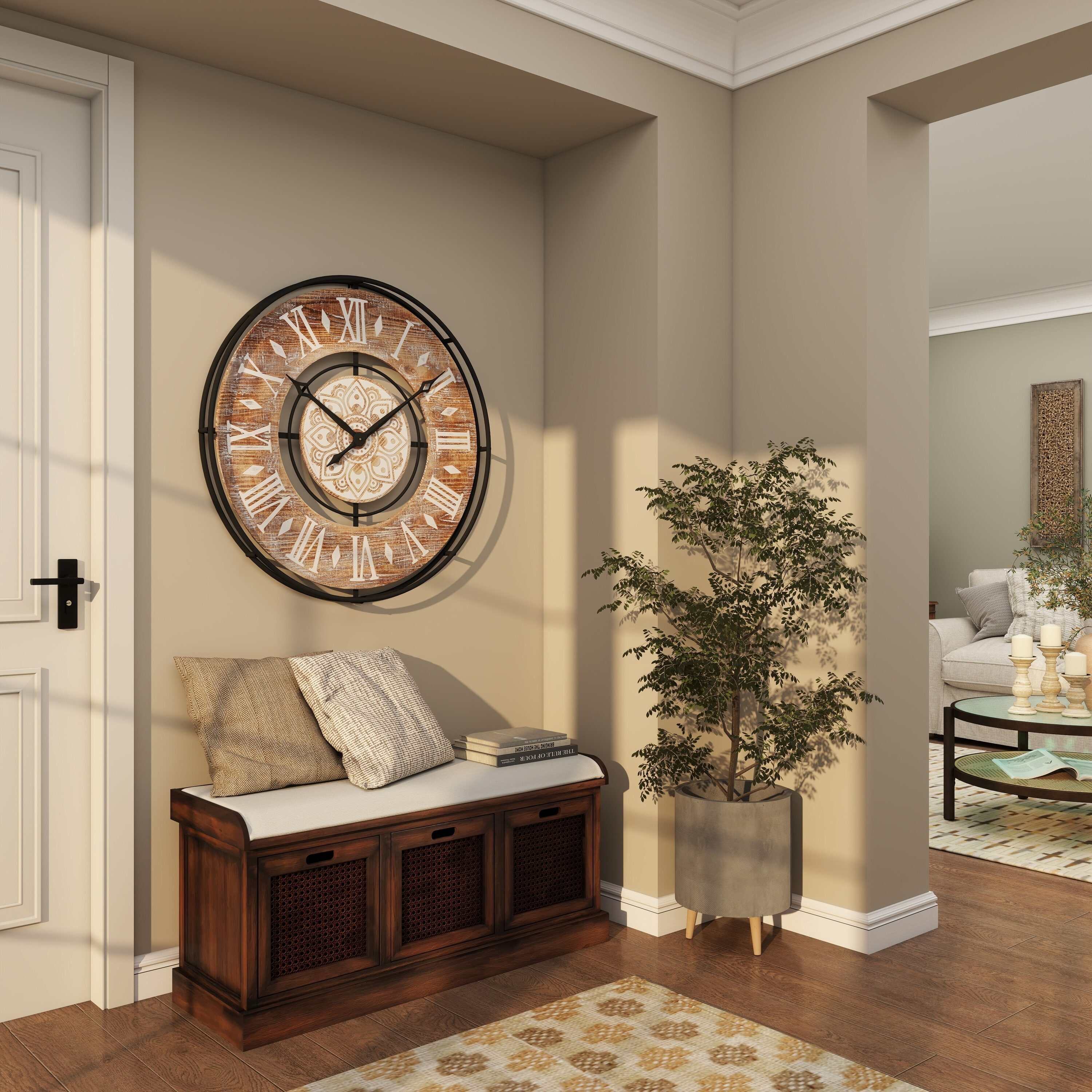 34" Brown Metal and Wood Industrial Wall Clock