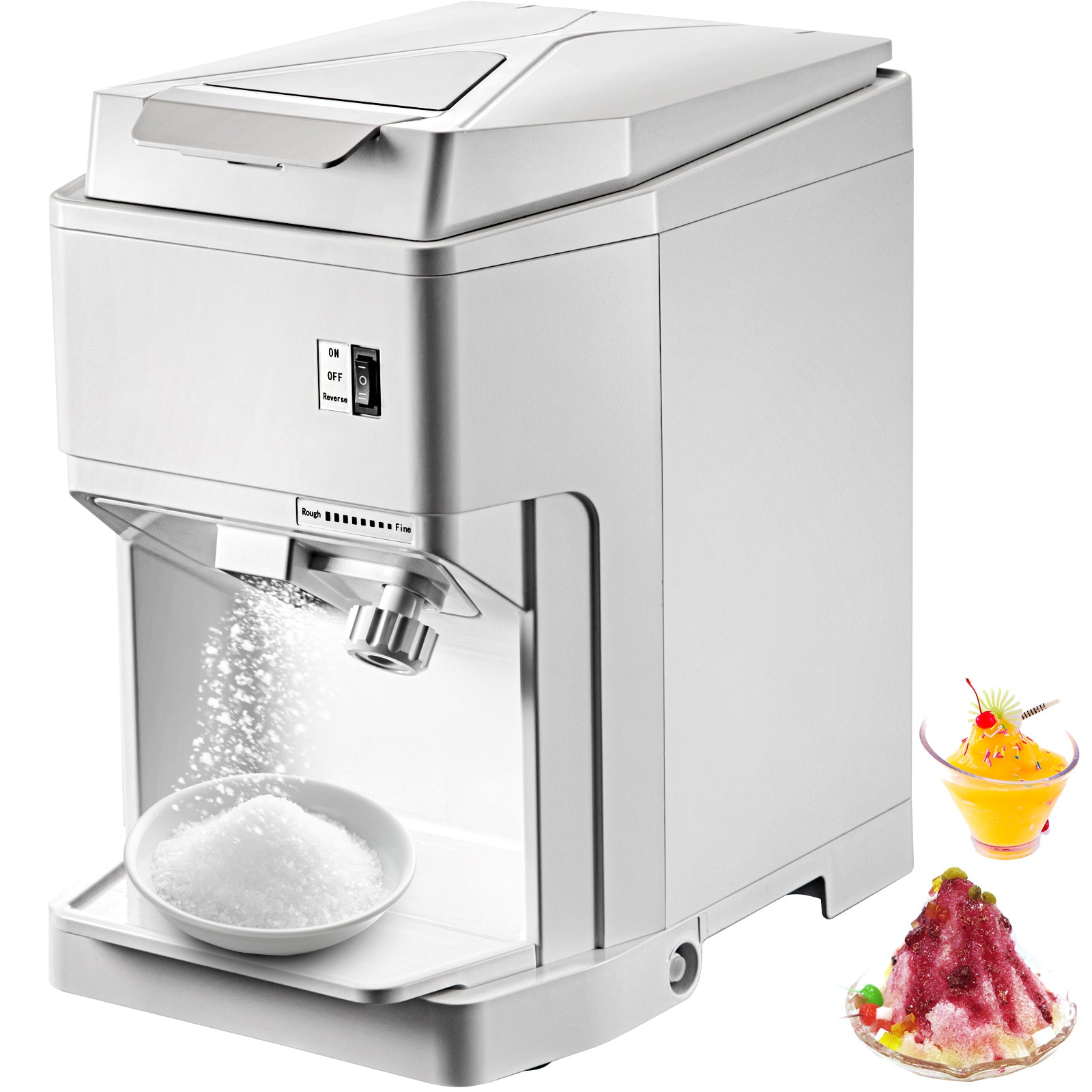 VEVOR SCBBJBSMCBY-07380V1 Ice Shaver Machine Electric Snow Cone Machine Commercial 265 LBS/H Shaved Ice Machine with Ice Hopper and Lid 250W Ice Crusher with Drain Pipe Tabletop Shaved Ice Maker with Adjustable Fineness