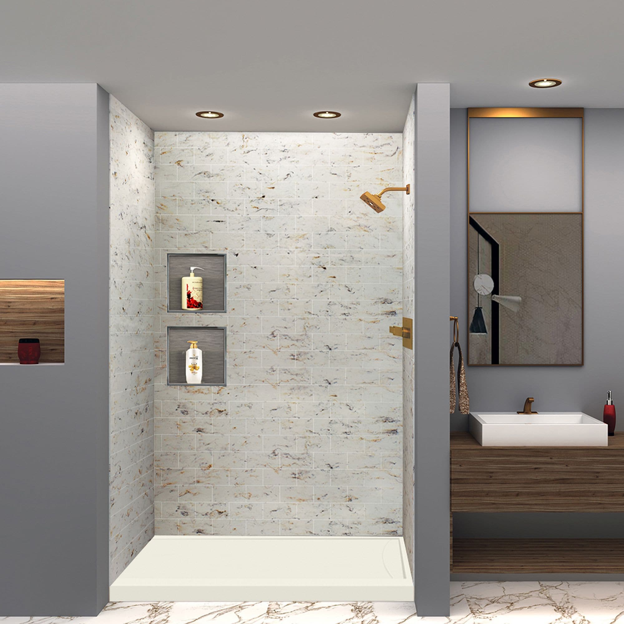 Transolid FSL6032R-02 32-in W x 60-in L Cameo Single Threshold Rectangle Shower Pan Base with 2-in H Threshold (Right Drain)