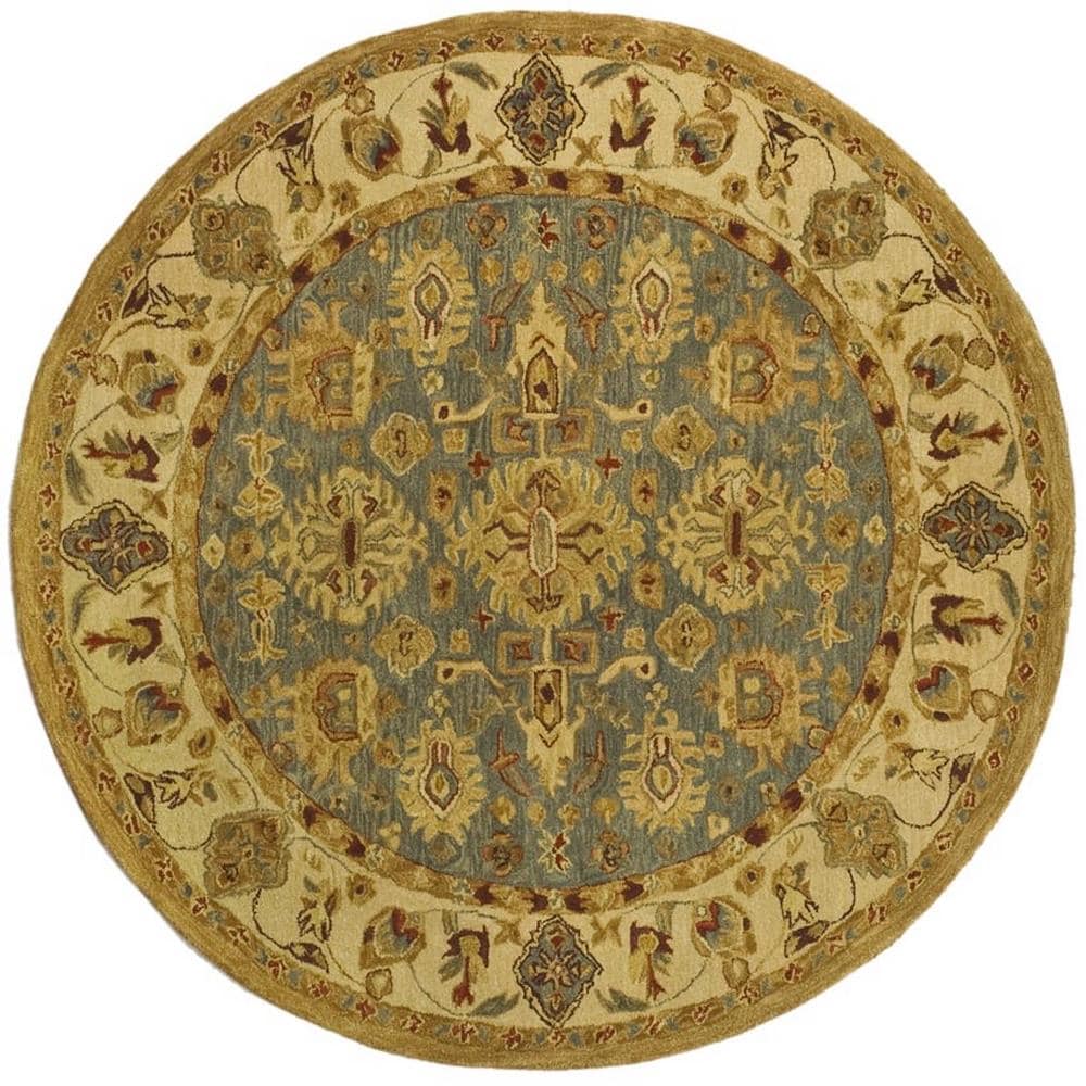 Safavieh AN547A-6R Anatolia Eucid 6 x 6 (ft) Tufted Wool Blue/Ivory Round Indoor Floral/Botanical Vintage Area rug