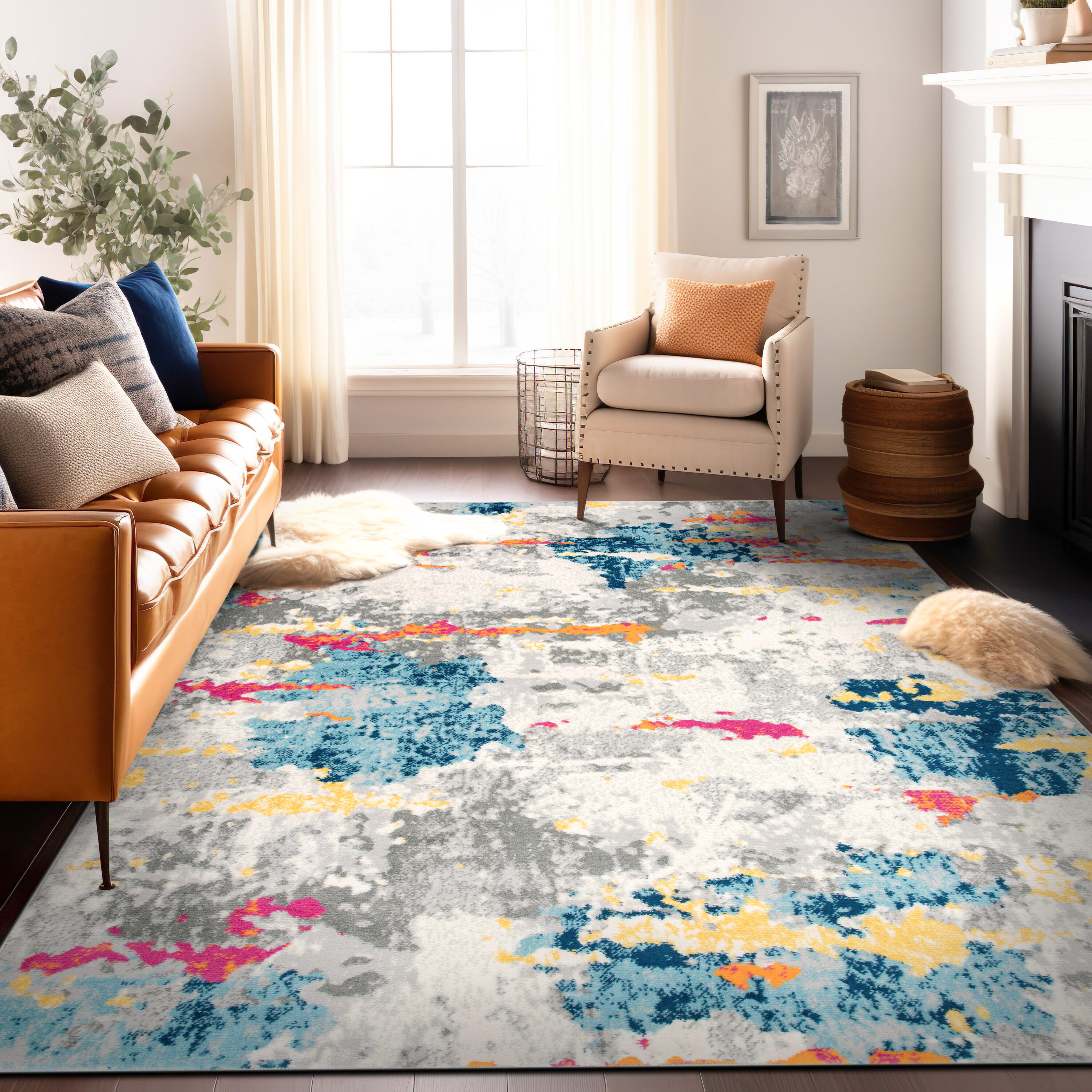 World Rug Gallery 233MULTI5X7 Brooklyn 5 x 7 (ft) Loomed Polypropylene Multi Rectangular Indoor Abstract Vintage Area rug