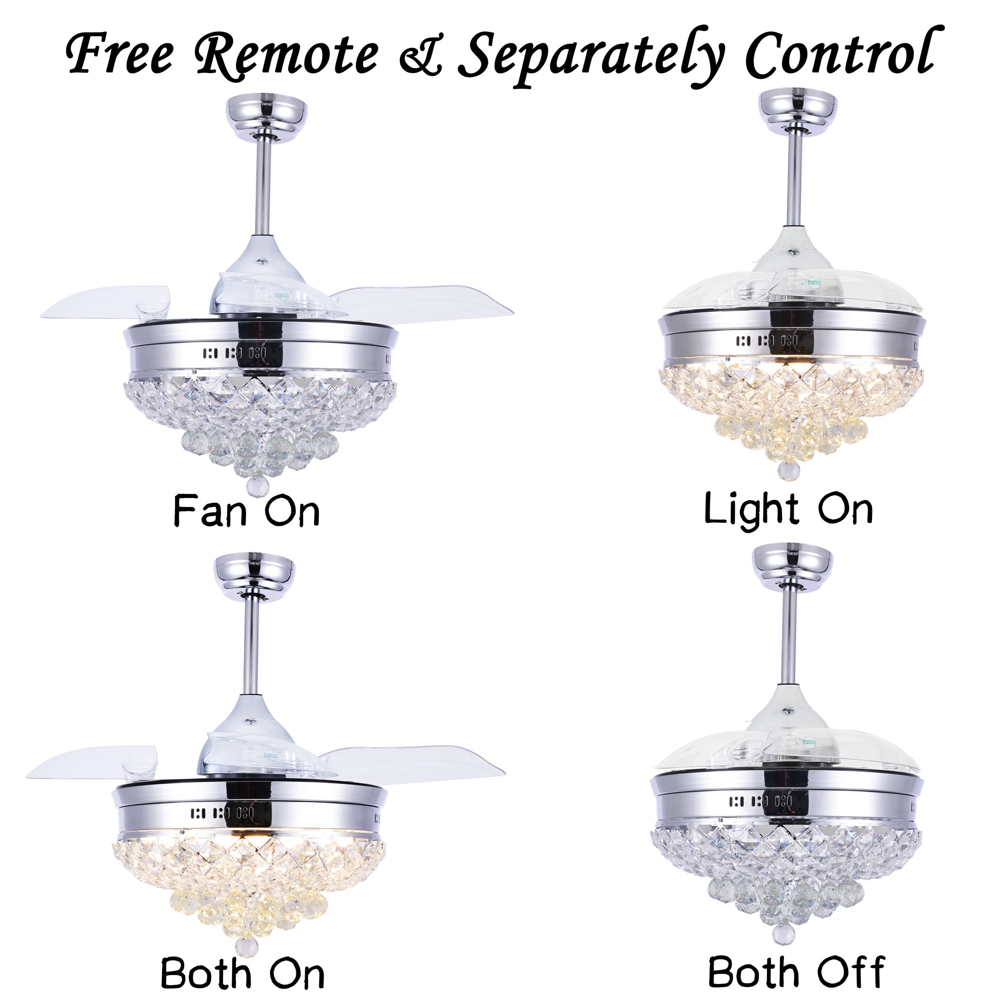 Bella Depot Retractable ceiling fan 42-in Silver with Acrylic Blades ...