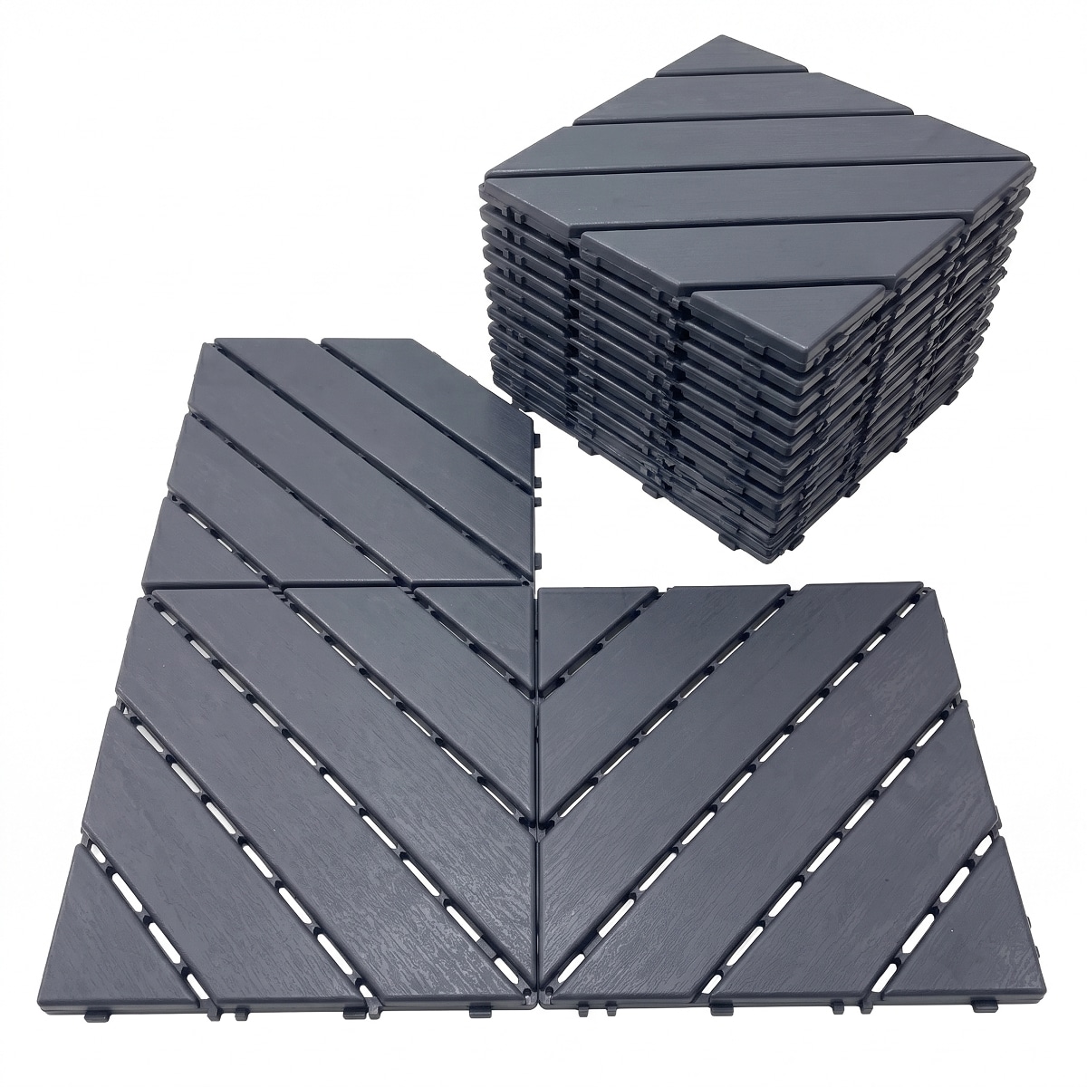 Loheer 44-Pack 12-in x 12-in Antique Dark Grey Plastic Interlocking Deck Tiles