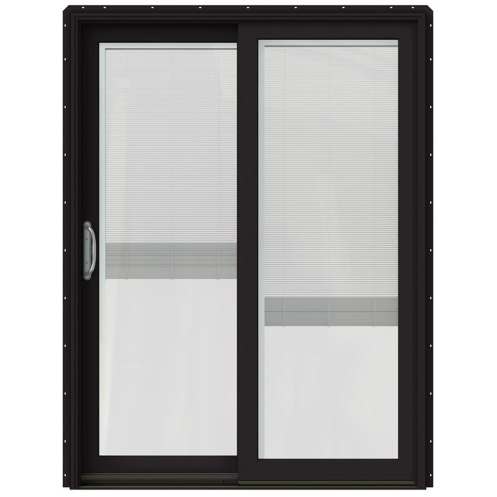 JELD-WEN LOWOLJW220100219 60-in x 80-in Tempered Blinds Between The Glass Black Clad-wood Sliding Left-Hand Sliding Double Patio Door Screen Included