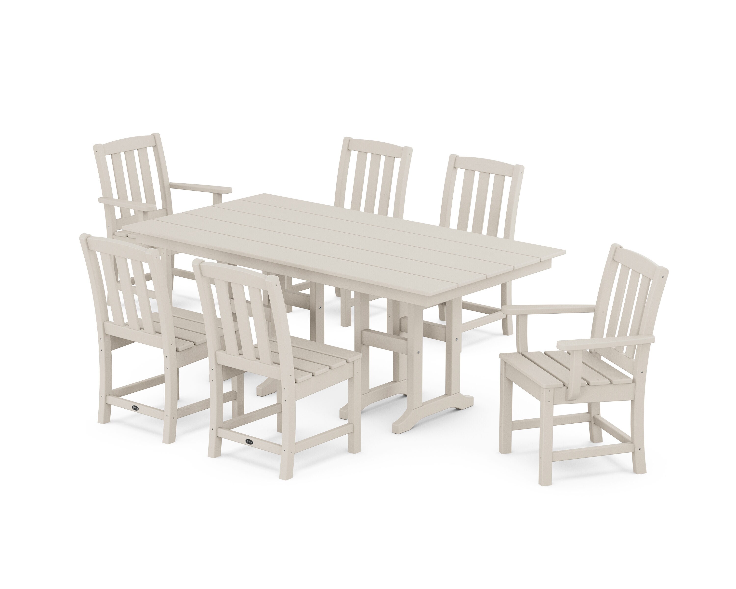 Cape Cod 7-Piece White Patio Dining Set Plastic Rectangle Table with 6 Stationary Chairs | - Trex Outdoor Furniture TXS2025-1-SC