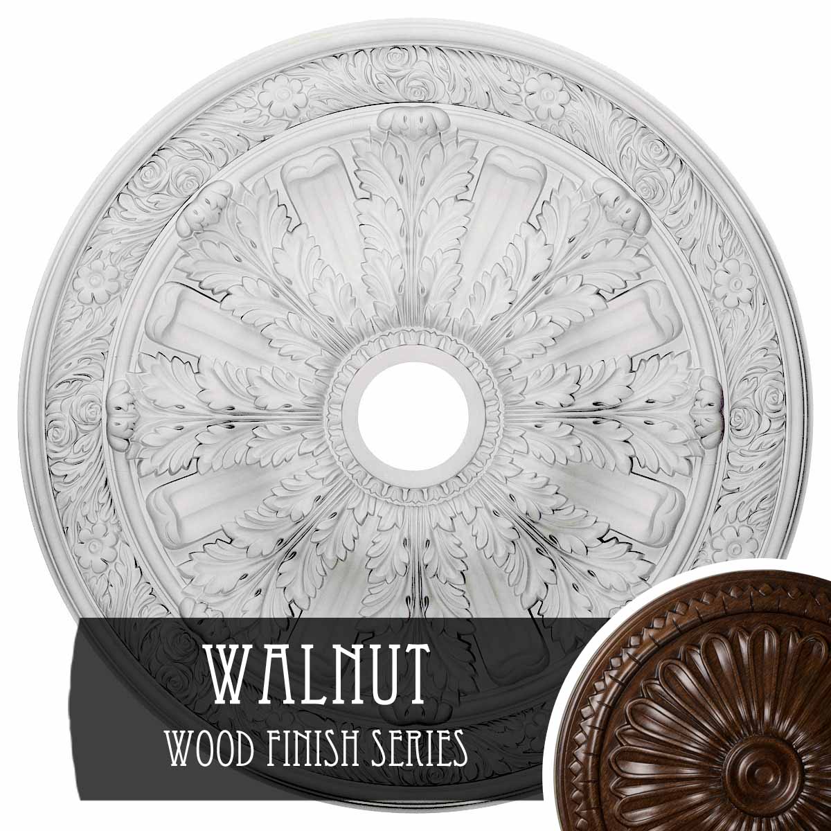 Ekena Millwork CM30FLWAS Flagstone 30-in W x 30-in L Walnut Polyurethane Ceiling Medallion
