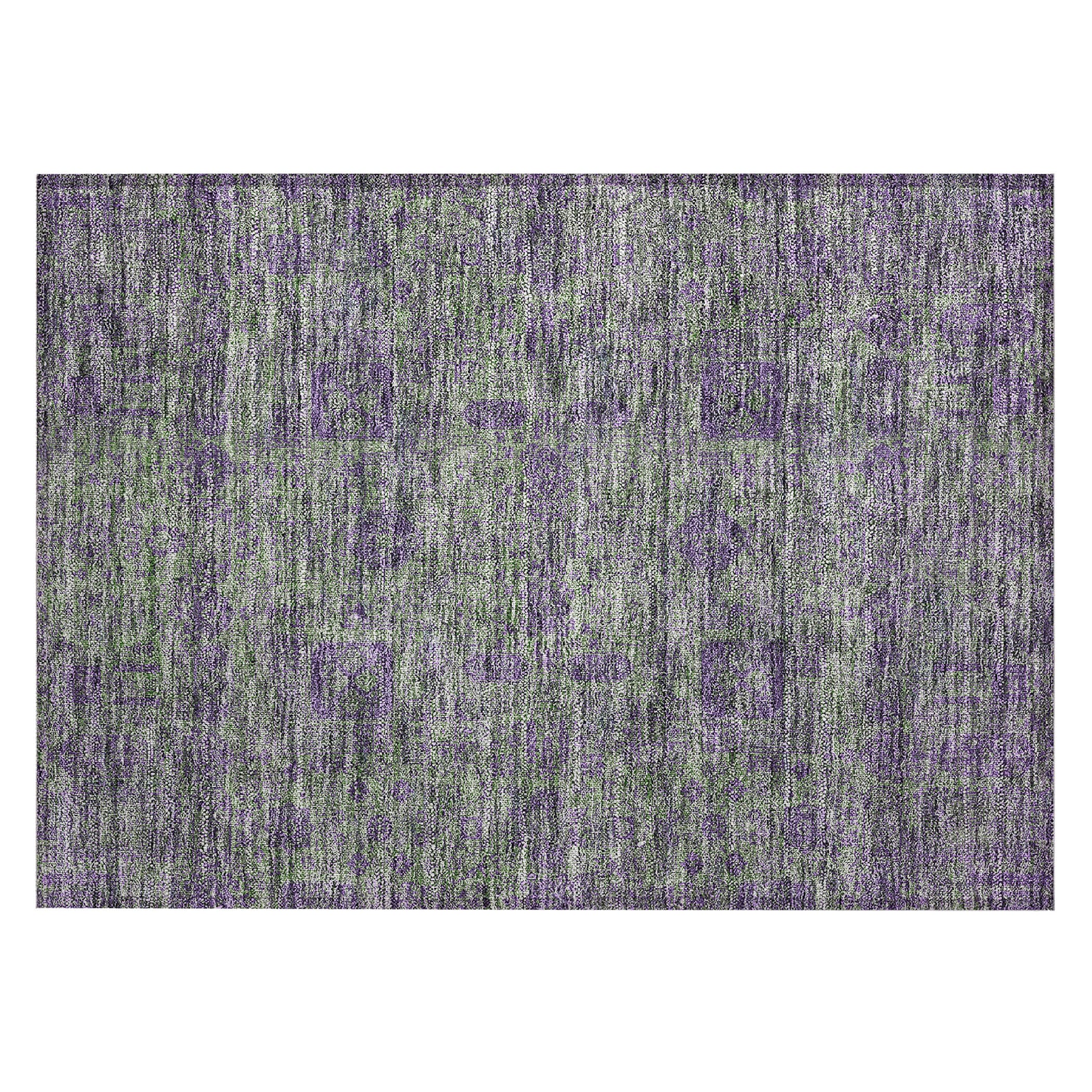 Fern Green and Purple Synthetic Flat Woven Washable Rug