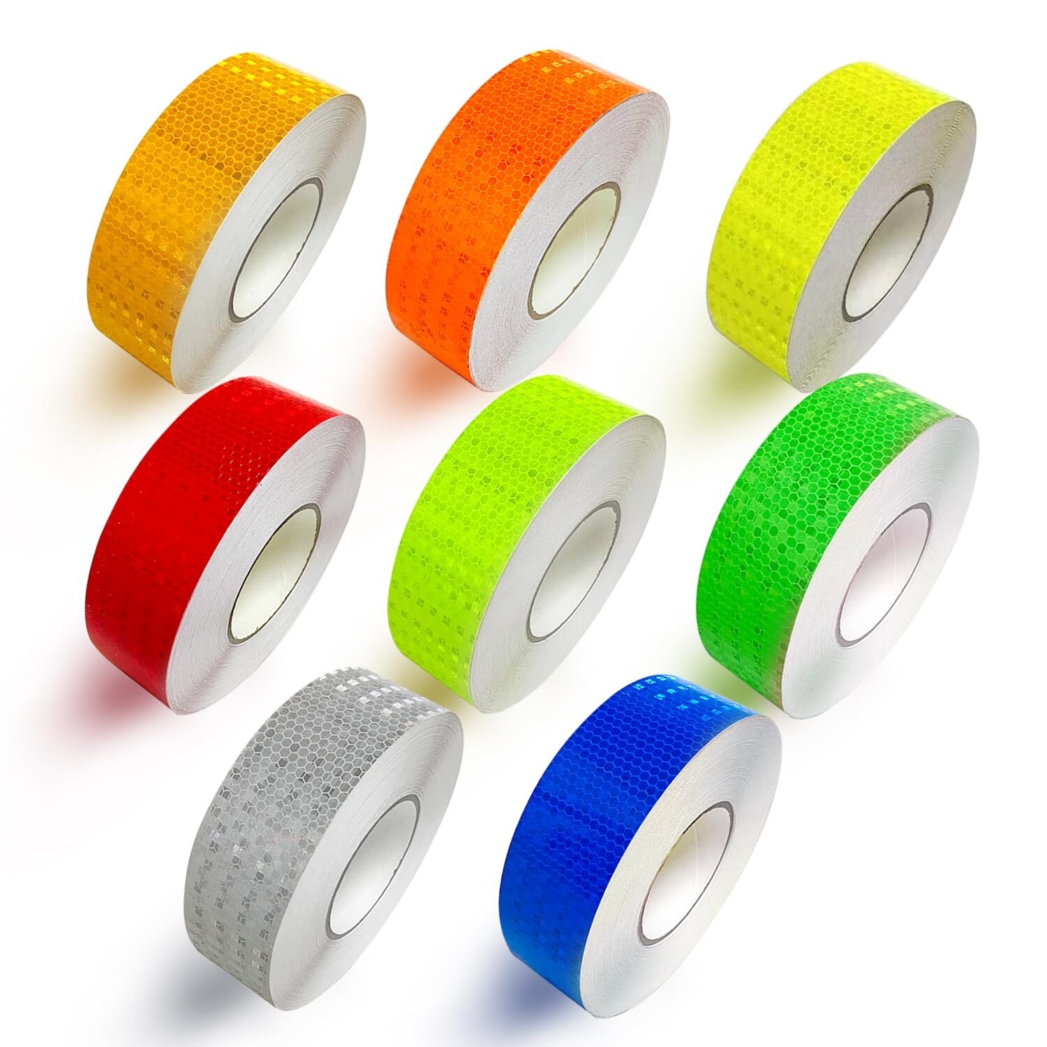 Etokfoks  8 Rolls PVC Reflective Tape 1 in x 80 ft Waterproof Honeycomb 8 Colors High Visibility Adhesive