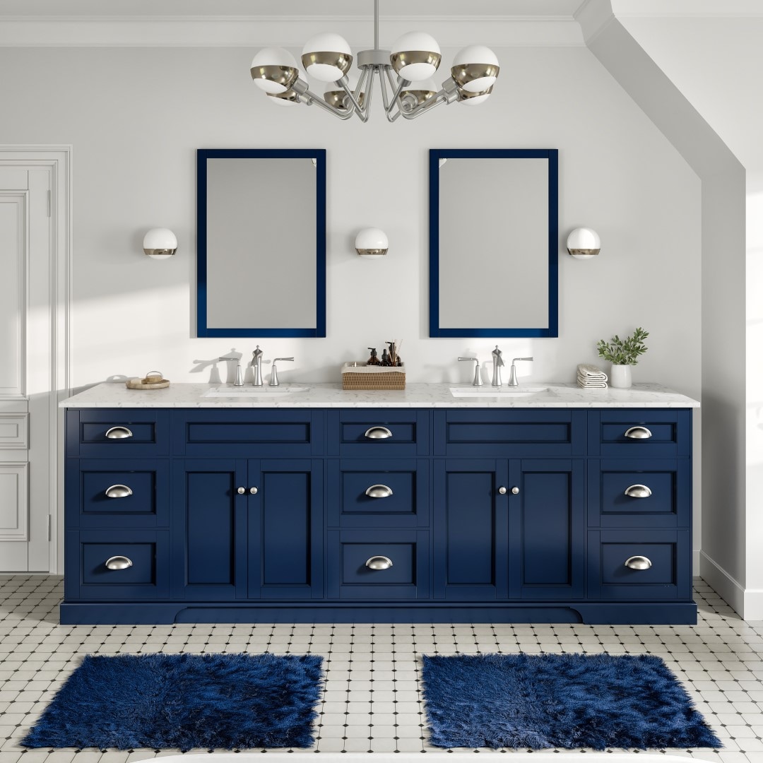 Eviva EVVN666-96BLU Epic 96-in Blue Undermount Double sink Bathroom Vanity with White Quartz Top