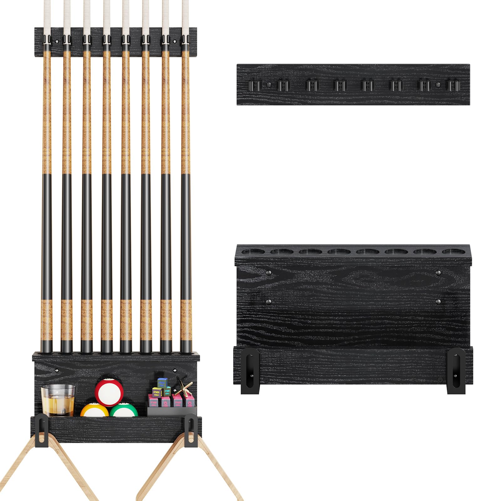 CYIKE  Large Pool Stick Holder Wall Mount for 8 Cue Sticks Storage Pool Table Accessories Game Room Bars Clubs Organizer durable home and garden