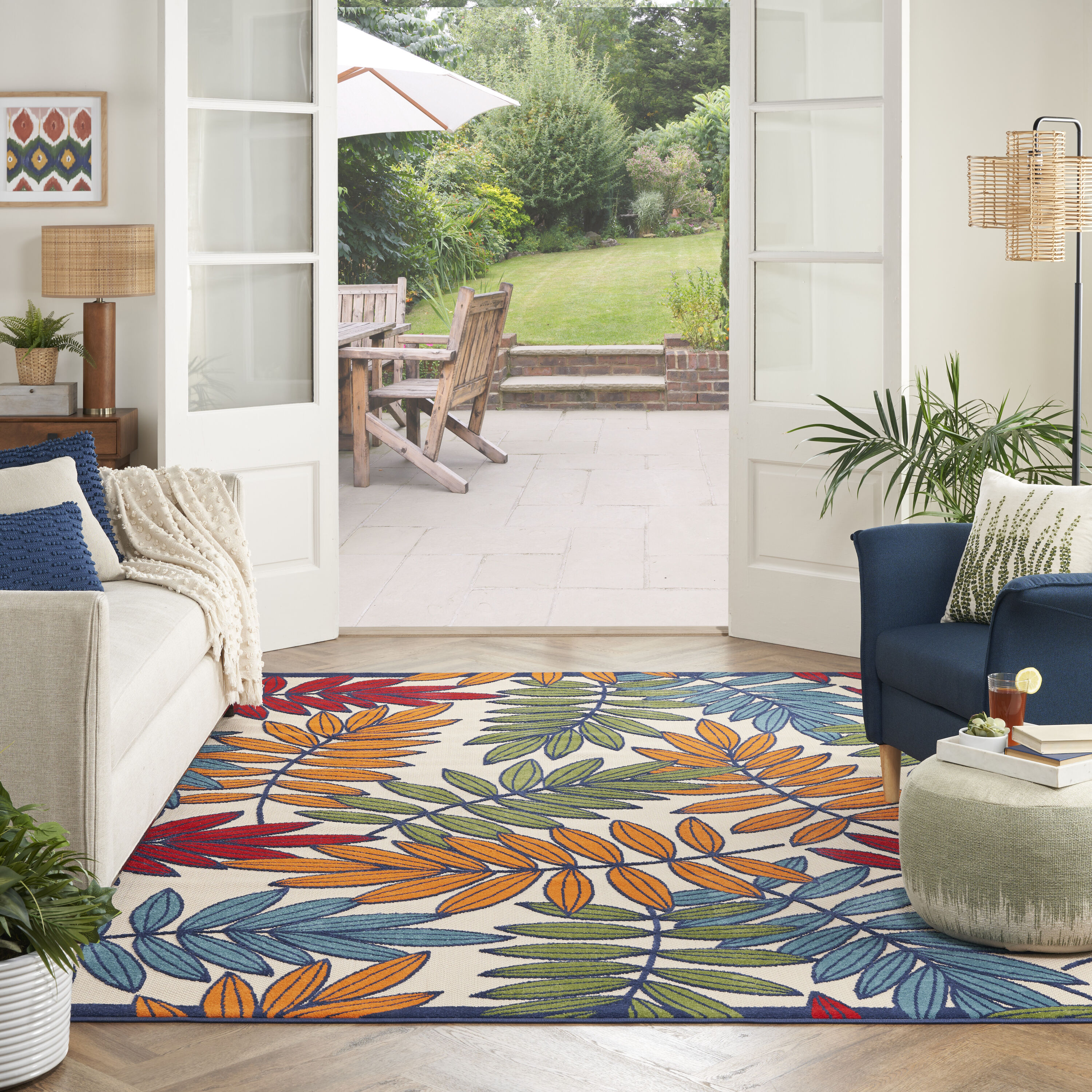 Nourison 37664 Aloha 8 x 10 (ft) Polypropylene Multicolor Rectangular Indoor/Outdoor Abstract Tropical Area rug