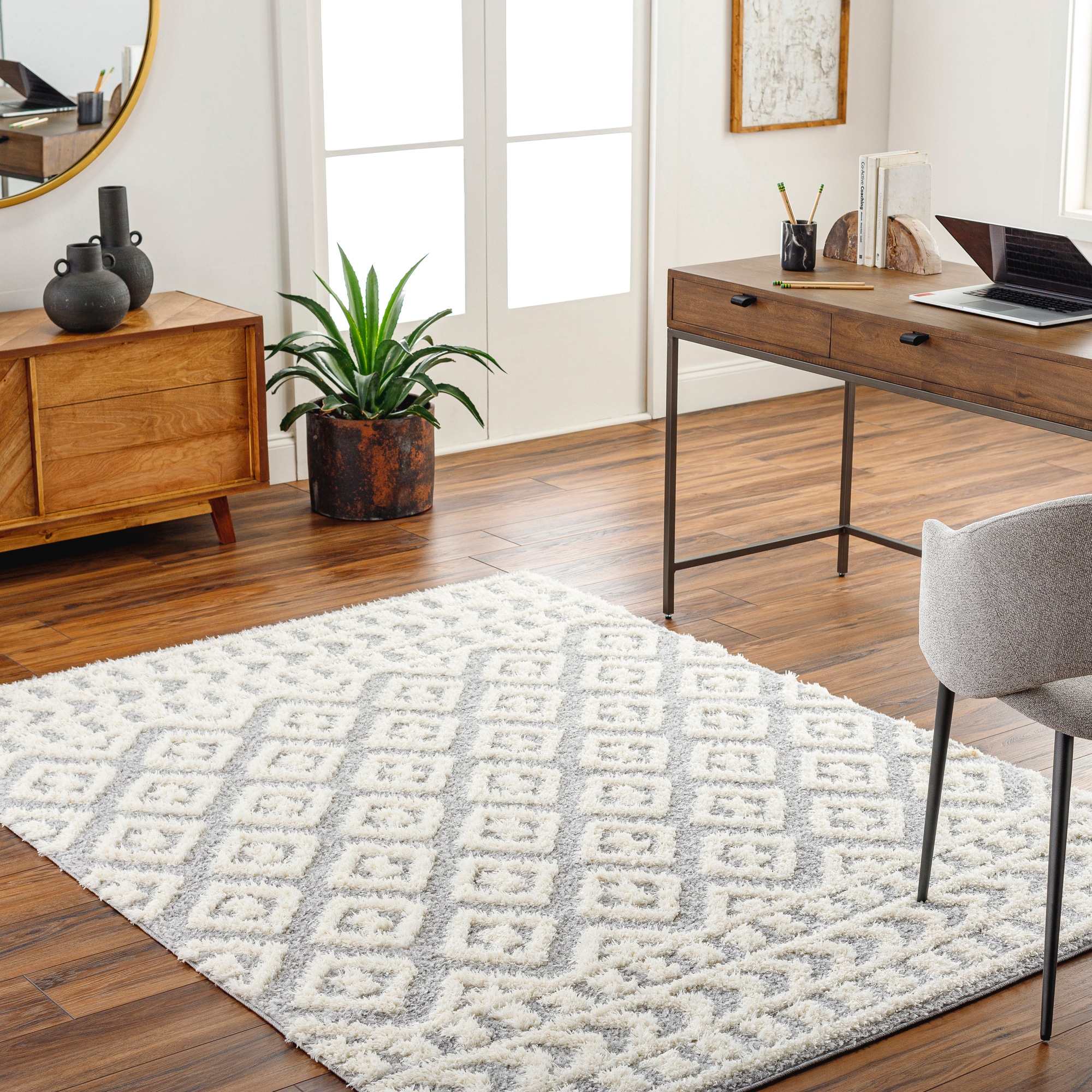 Livabliss RDO2338-537 Rodos 5 x 8 (ft) Polyester Gray/Cream Rectangular Indoor Geometric Mid-Century Modern Area rug