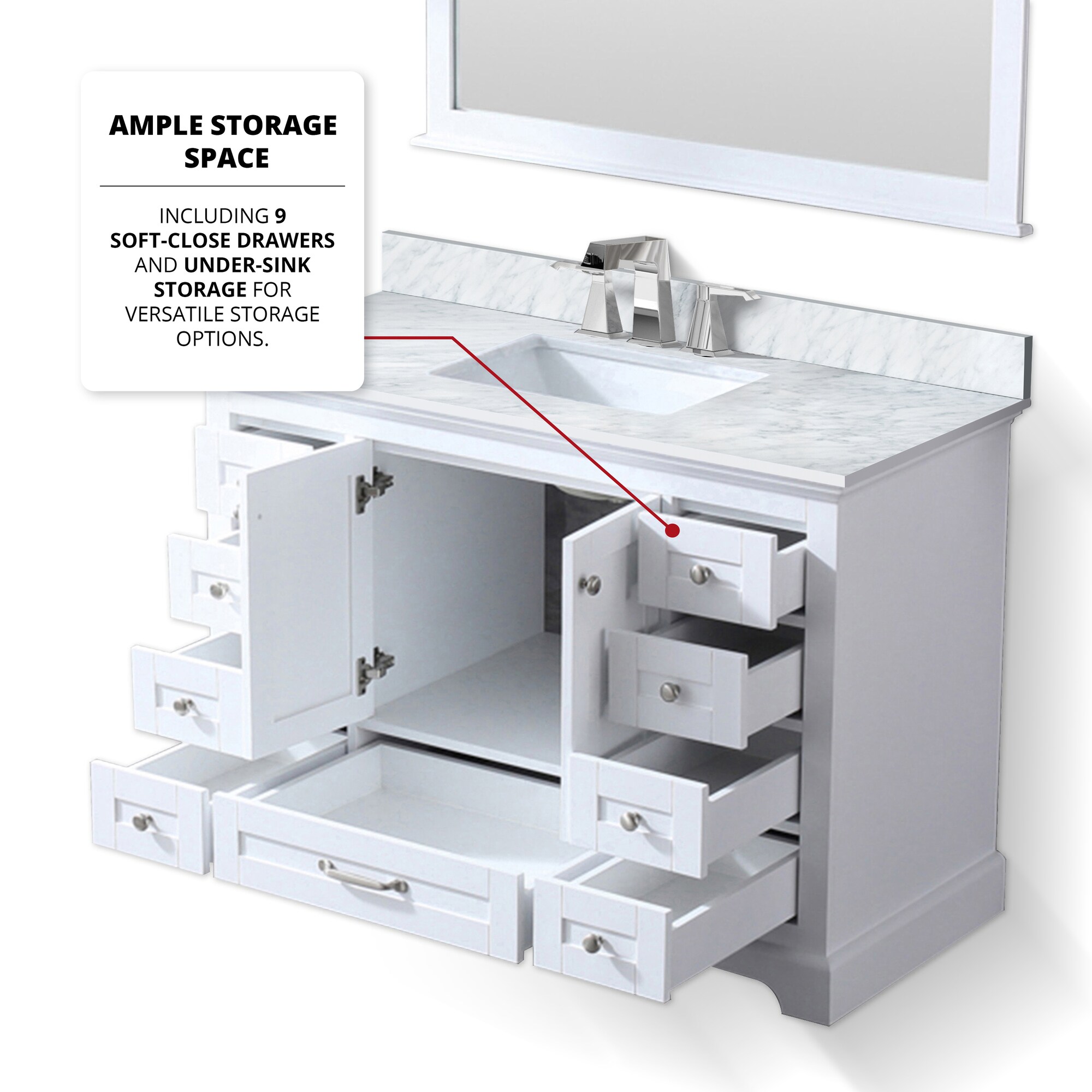 Dukes 48" White Marble Top Vanity with Mirror and Faucet