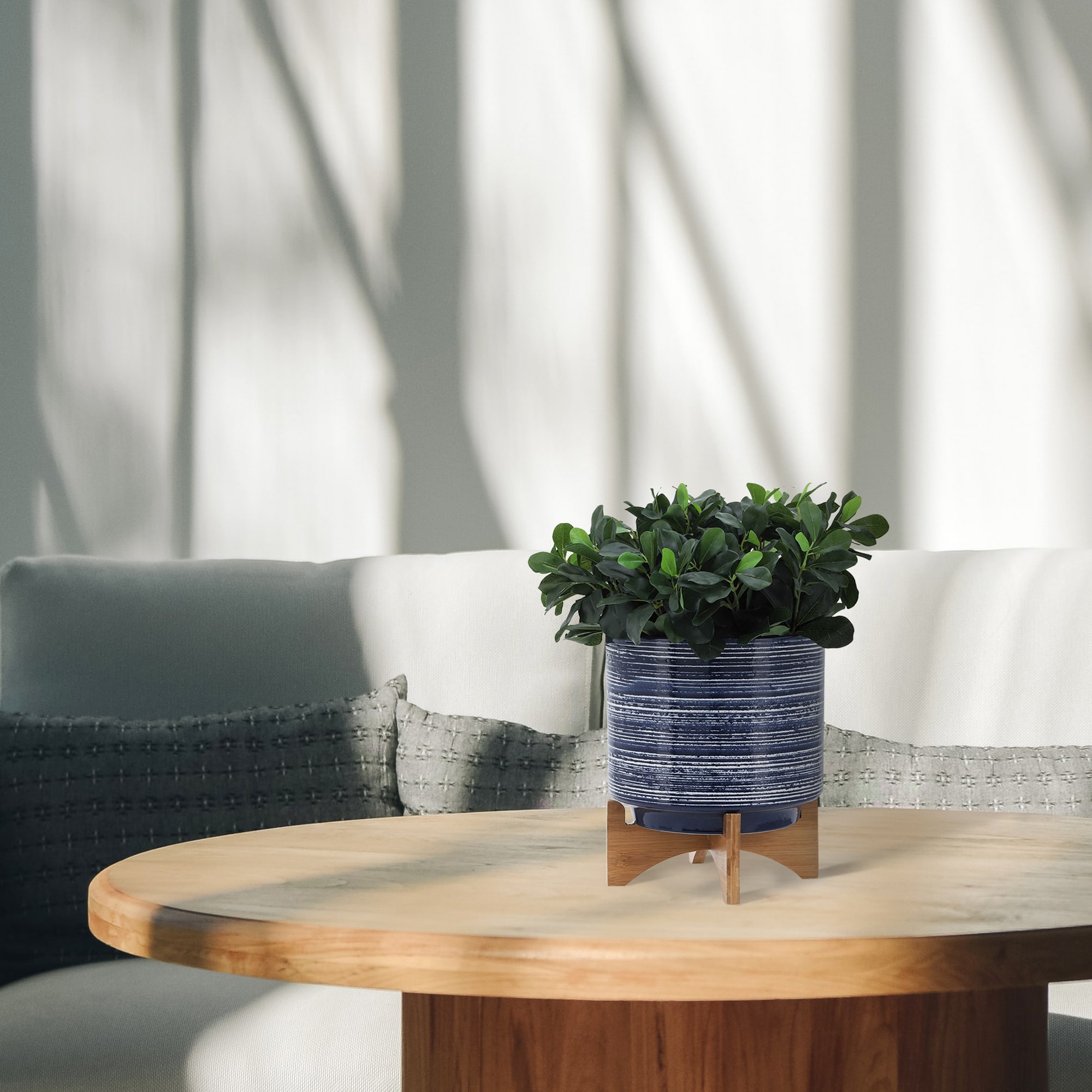 Sagebrook Home 14765-03 Round 9.75-in W x 11.5-in H x 9.75-in D Blue Ceramic Indoor/Outdoor Planter