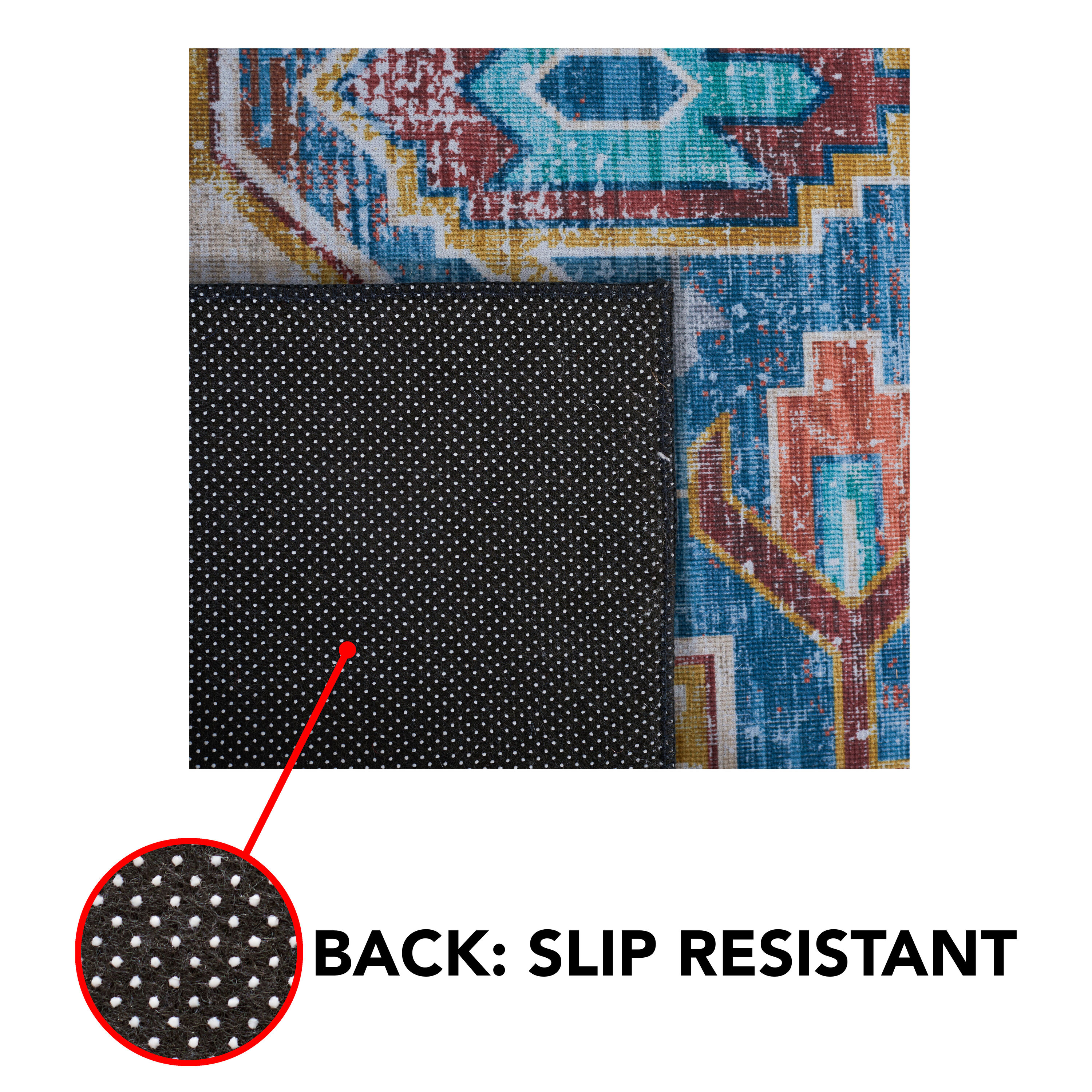Tucson Traditional Blue/Rust 3' x 5' Machine Washable Area Rug