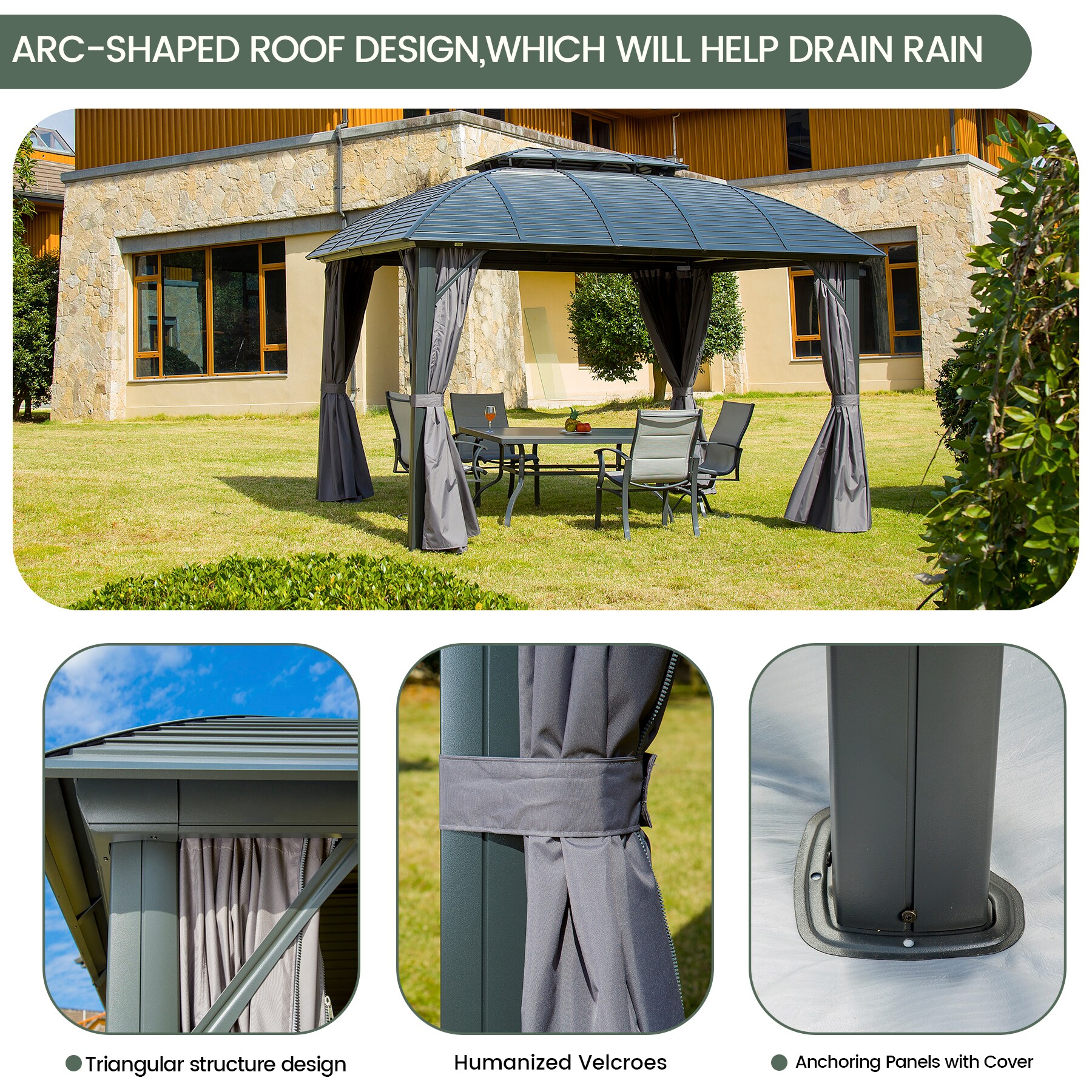 Bansa Rose 1191 Ft X 10 Ft Octagon Alu Steel Metal Steel Roof Grill Gazebo With Screen Included