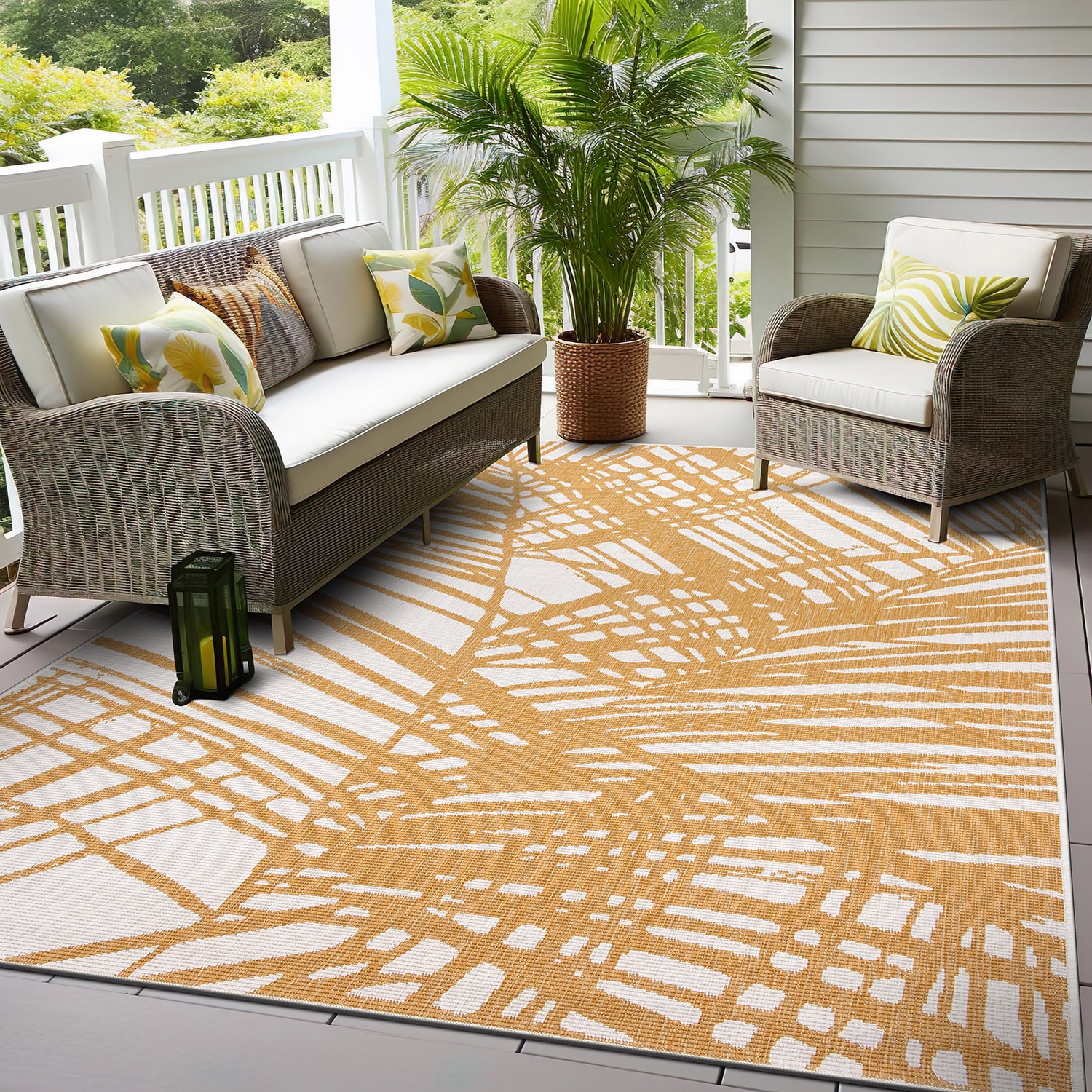 World Rug Gallery 4027YELLOW5X7 5 x 7 (ft) Loomed Synthetic Yellow Rectangular Indoor/Outdoor Floral/Botanical Area rug