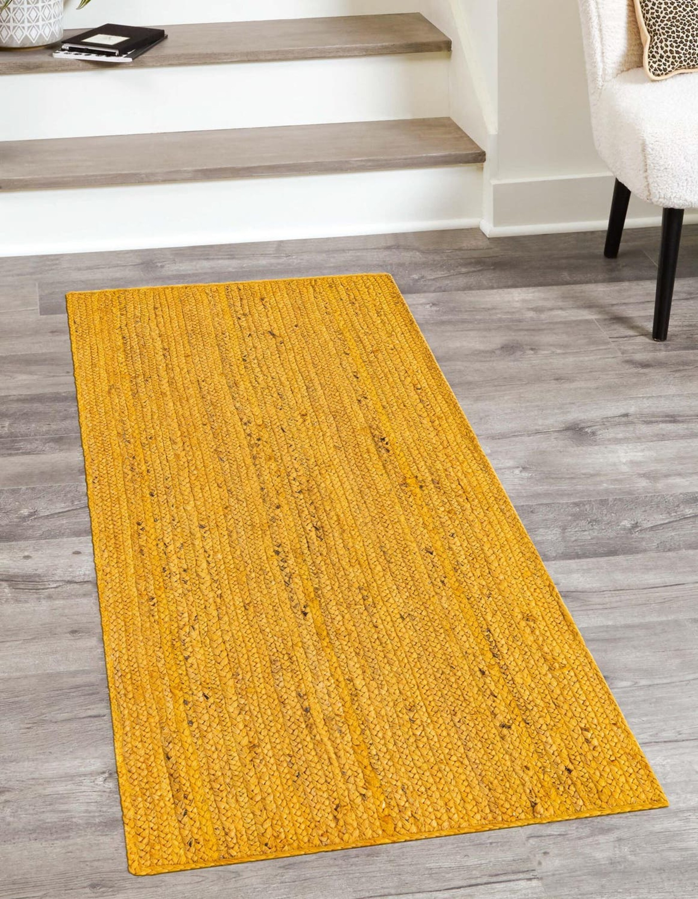 Unique Loom 3161137 Braided Jute 3 x 6 (ft) Braided Jute Yellow Rectangular Indoor Solid Runner rug