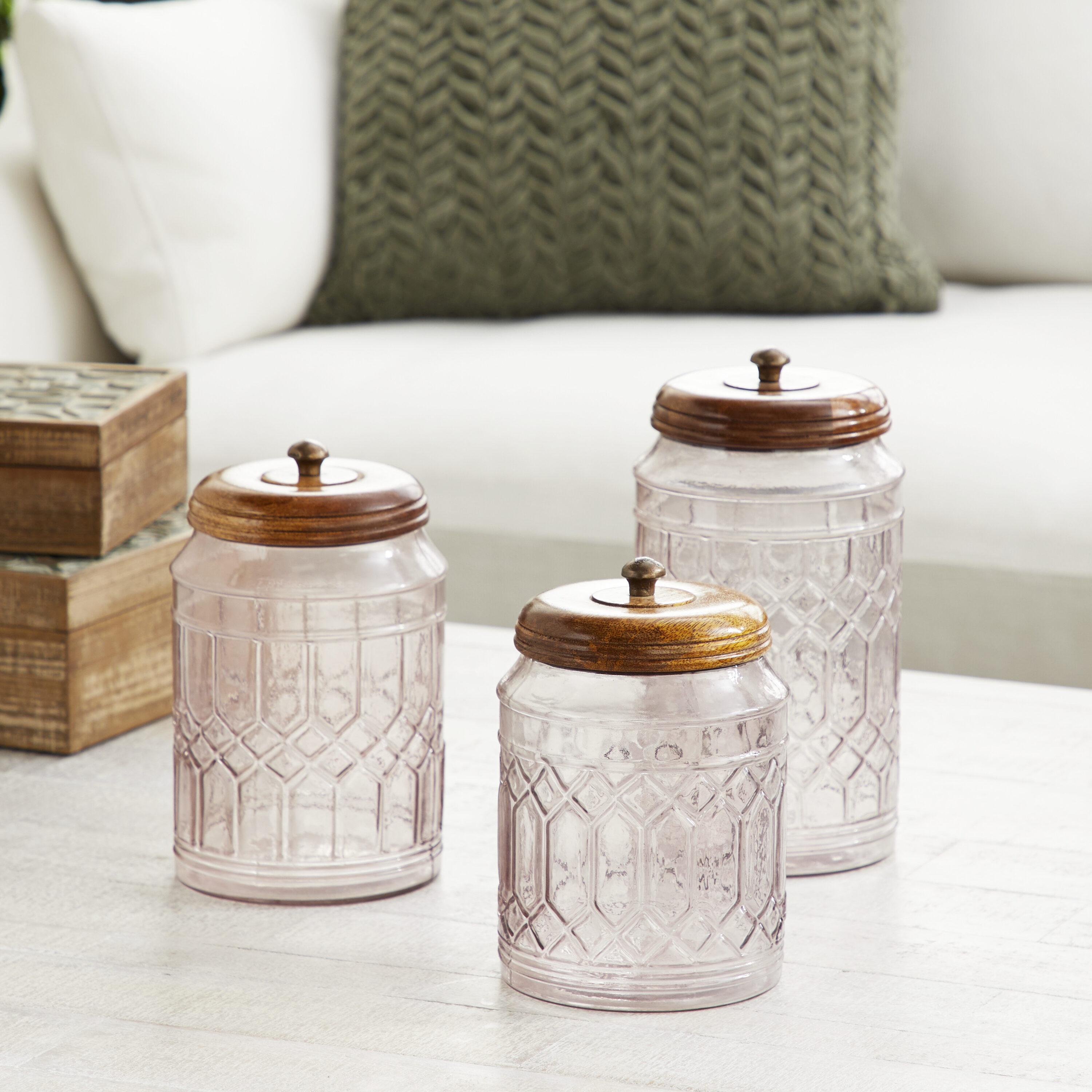 Grayson Lane 95970 3-Pack Clear Glass Farmhouse Decorative Jar