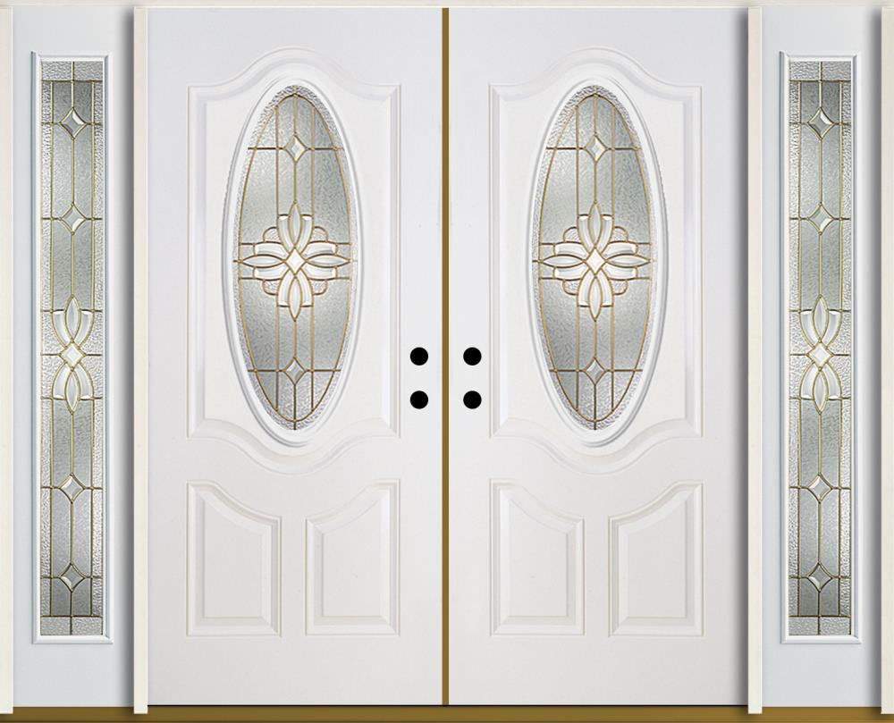 RELIABILT LO911282 Laurel 96-in x 80-in x Fiberglass Oval lite Left-hand inswing Modern White Painted Prehung Double Front Door with Sidelights Insulating core