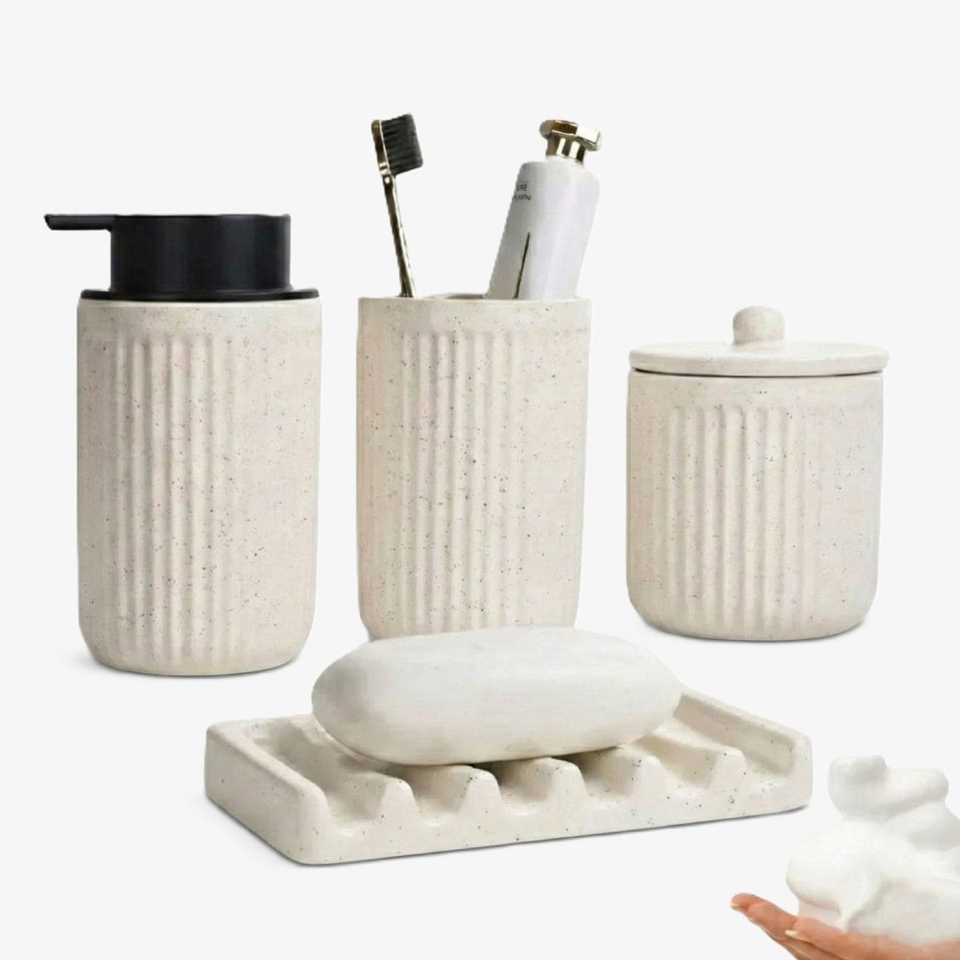 Bosilunlife Pockmark Foaming Bathroom Set Recycled Eco-Clay