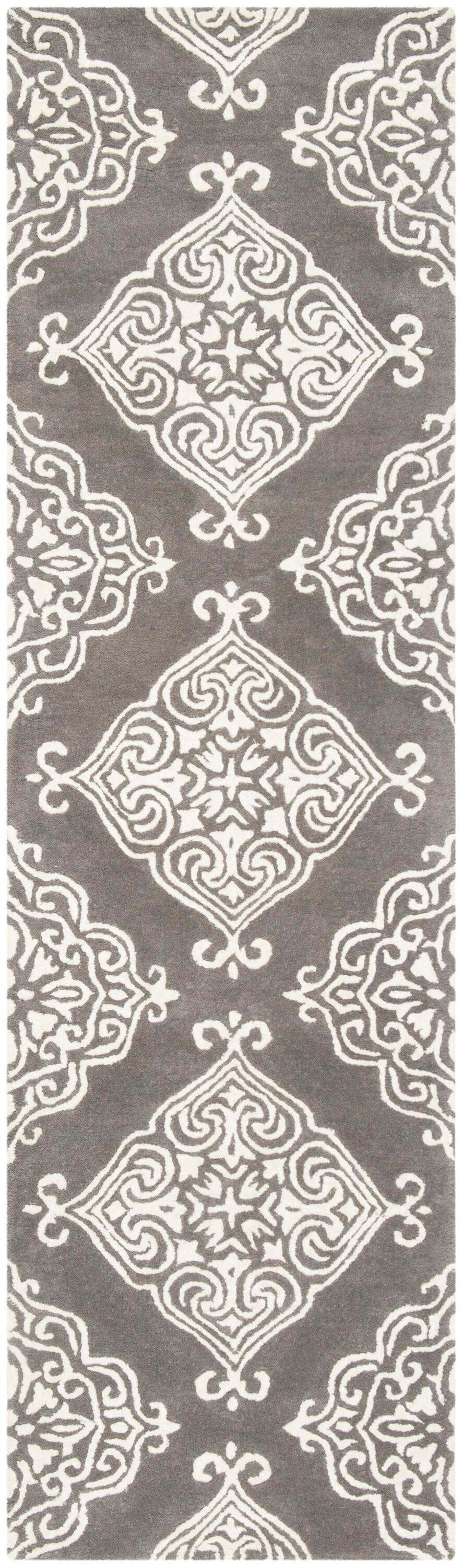 Safavieh GLM568D-28 Glamour Ada 2 x 8 (ft) Tufted Synthetic Dark Gray/Ivory Rectangular Indoor Trellis Runner rug