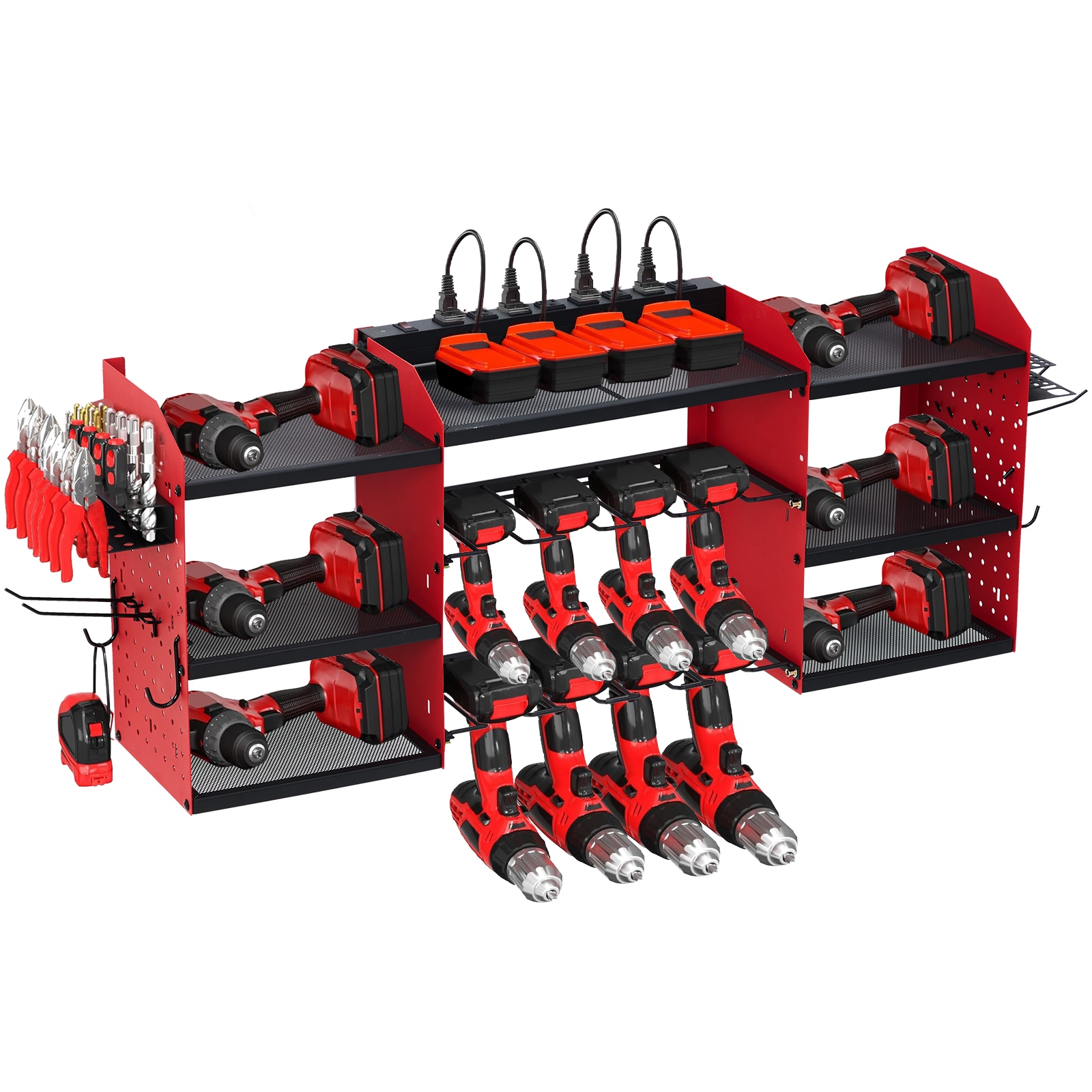GarveeLife Heavy Duty Wall Mount Tool Organizer Rack Metal Garage Storage with Drill Slots and Hooks 240 Lbs Capacity Power Tool Organizer for Workshop Garage