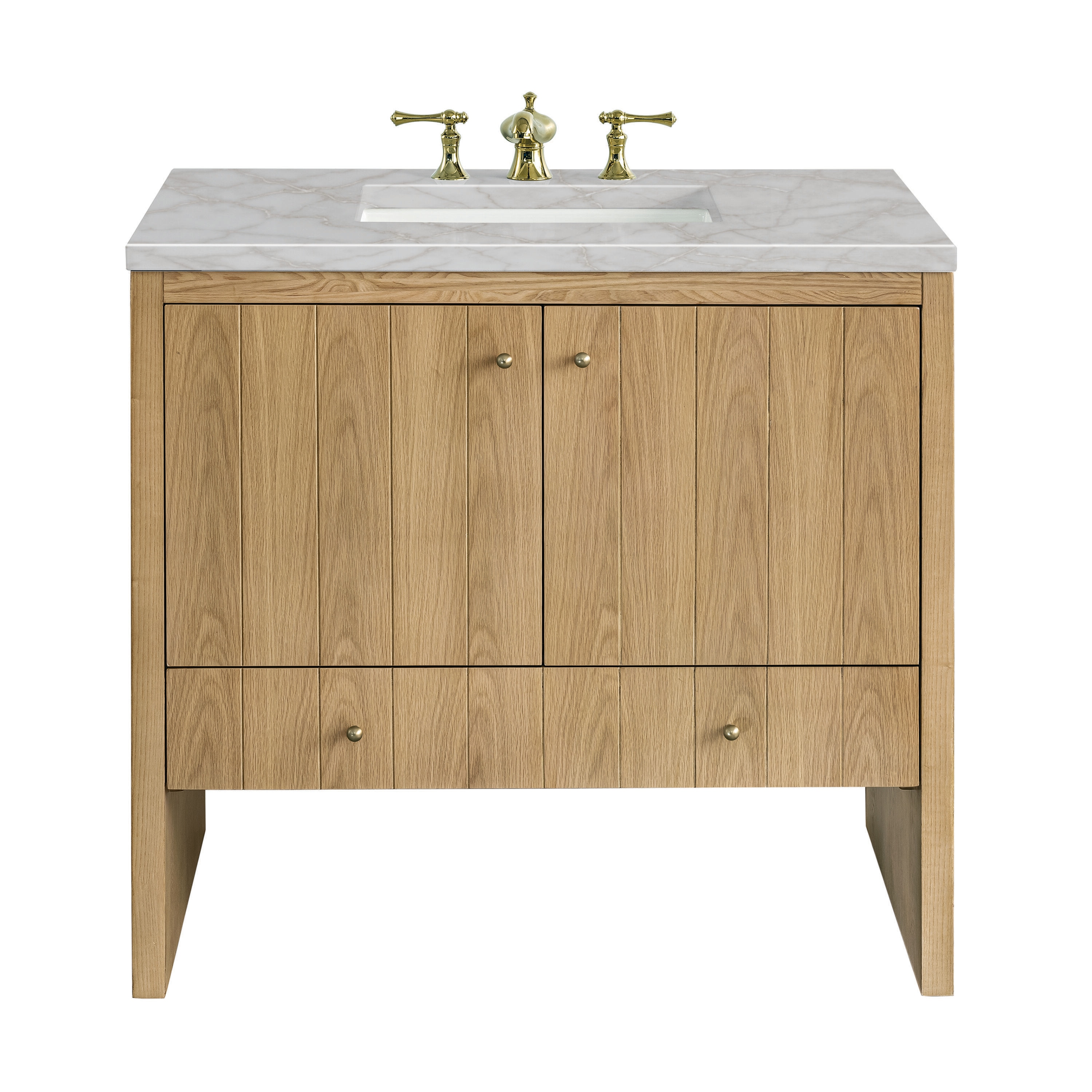 James Martin Vanities 435-V36-LNO-3VSL Hudson 36-in Light Natural Oak Undermount Single Sink Bathroom Vanity with Victorian Silver Quartz Top