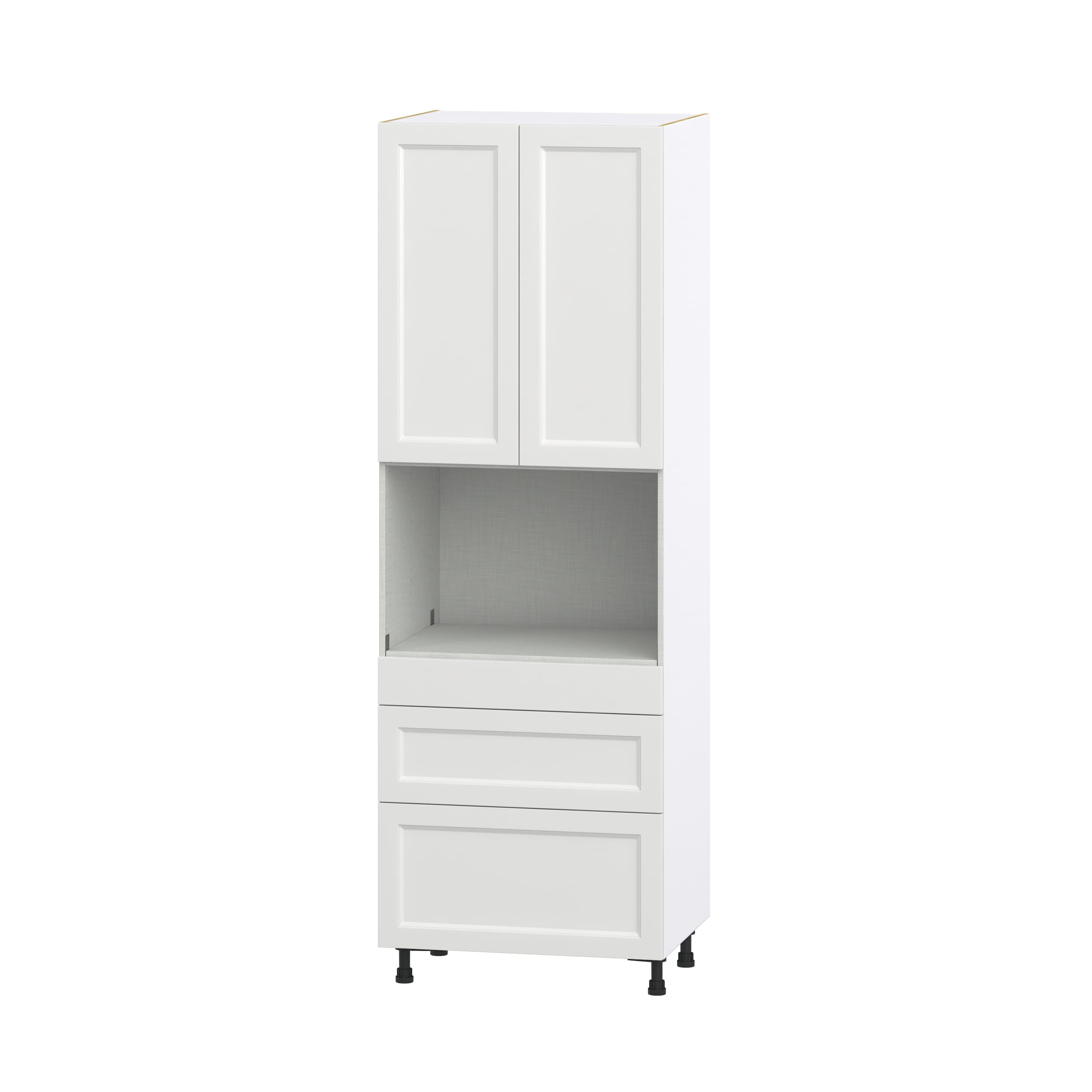 Hugo&Borg DSTM3D3089.5-RI Riviera 30-in W x 89.5-in H x 24-in D Bright White 3 -Drawers Microwave Pantry Fully assembled Cabinet (Recessed Panel Shaker)