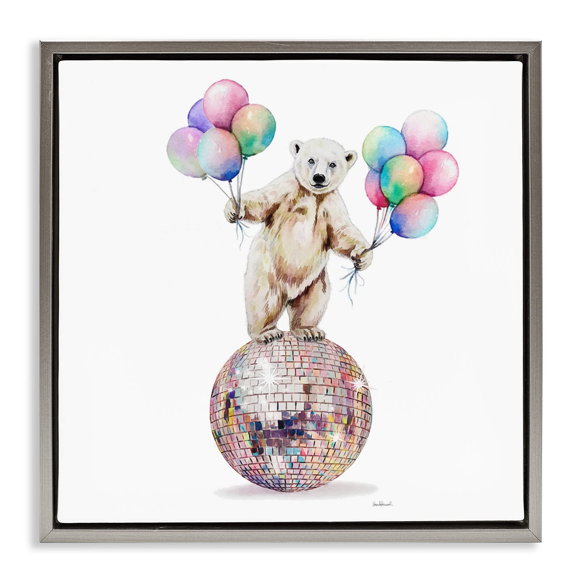 Stupell Industries  Polar Bear and Balloons Gray Framed Floater Canvas Wall Art By Amanda Greenwood 25 x 25