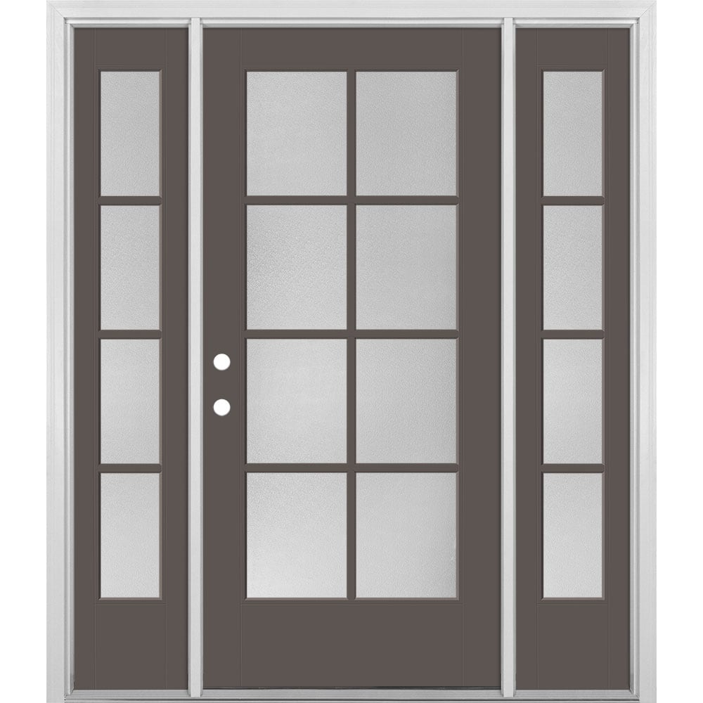 Masonite 1524508 60-in x 80-in x 4-9/16-in Fiberglass Full lite Right-hand inswing Timber Gray Painted Prehung Front Door with Sidelights with Brickmould Insulating core