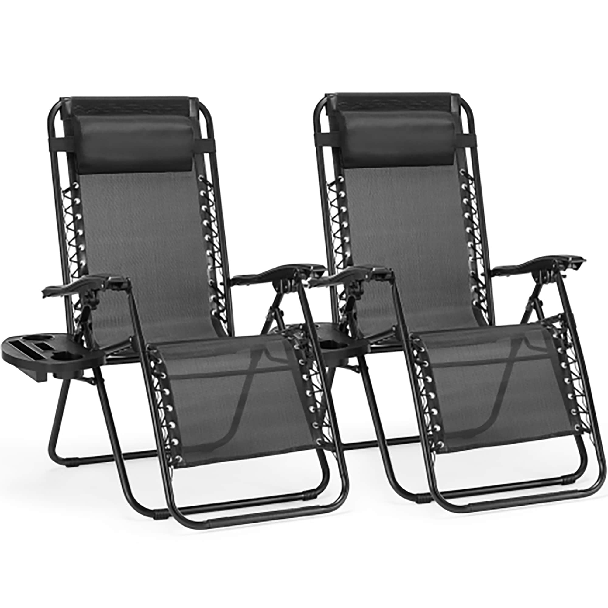 CASAINC CA8101SC Zero Cravity Lounge Chairs Outdoor Patio Folding Recliners Set of 2 Black Stainless steel Frame Stationary Zero Gravity Chair with Black Woven Seat