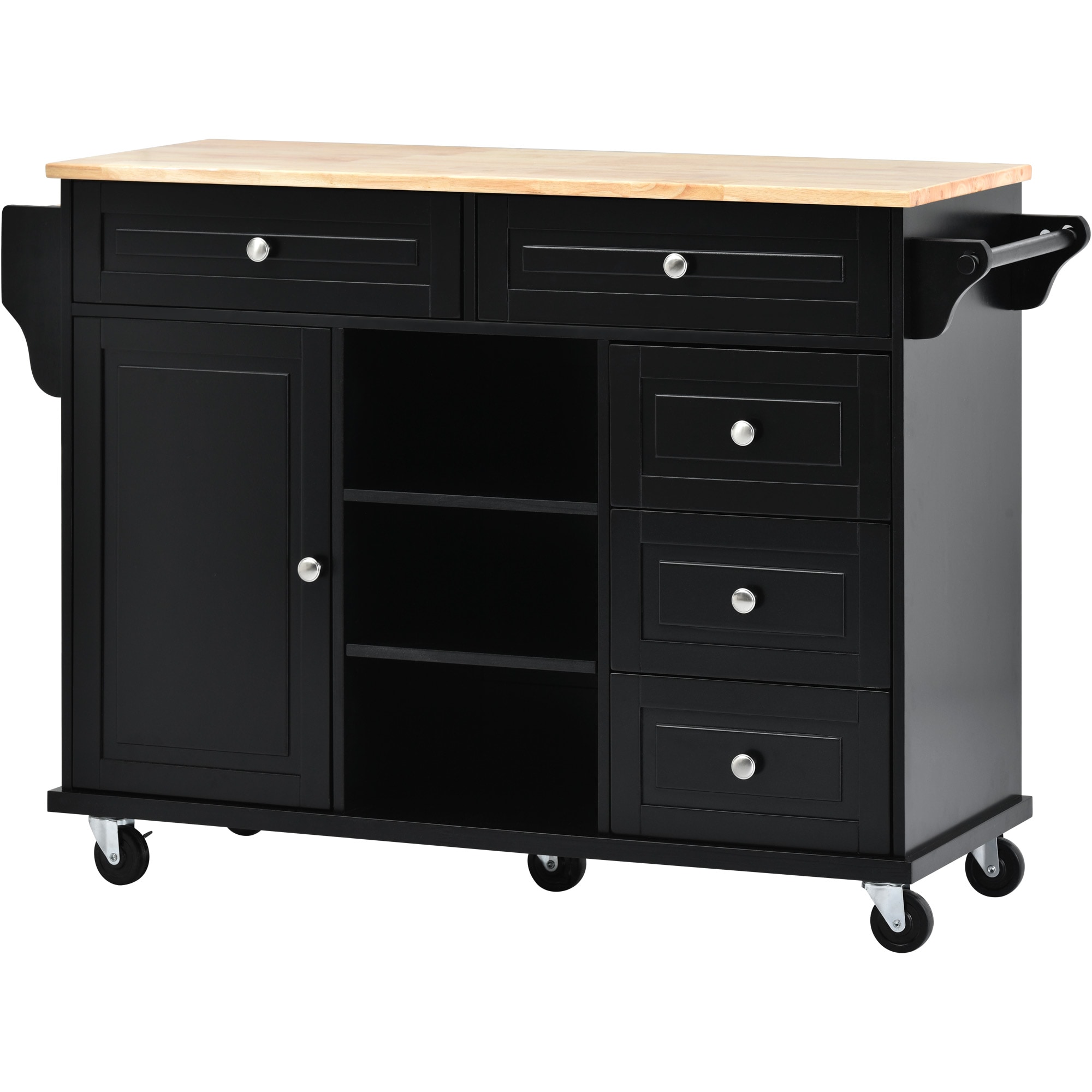 CESICIA Black Wood Base with Wood Top Rolling Kitchen Island (18.1-in x ...