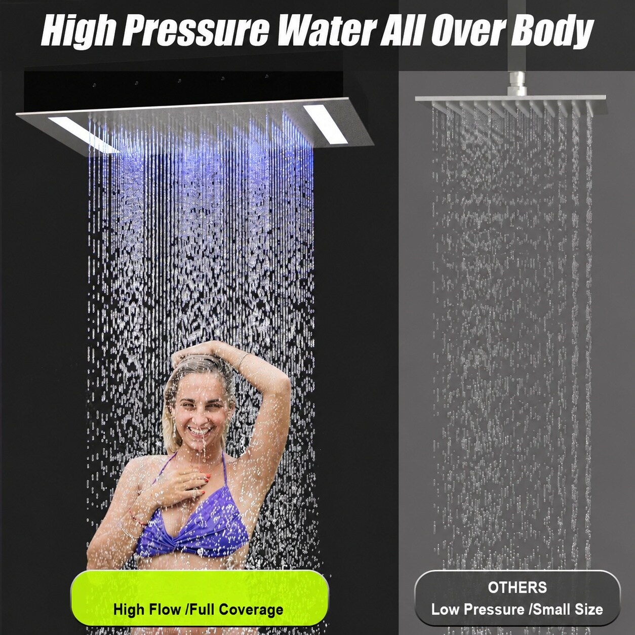 CYIKE 14x20 Inch LED Rainfall Shower Head High Pressure Overhead Shower ...