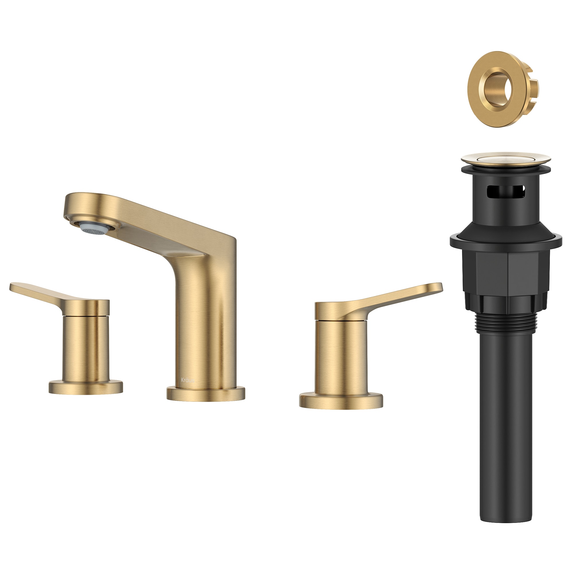 Kraus FUS-14103SFBB Indy Spot Free Brushed Brass Widespread 2-handle WaterSense Low-arc Commercial/Residential Handle Bathroom Sink Faucet with Drain