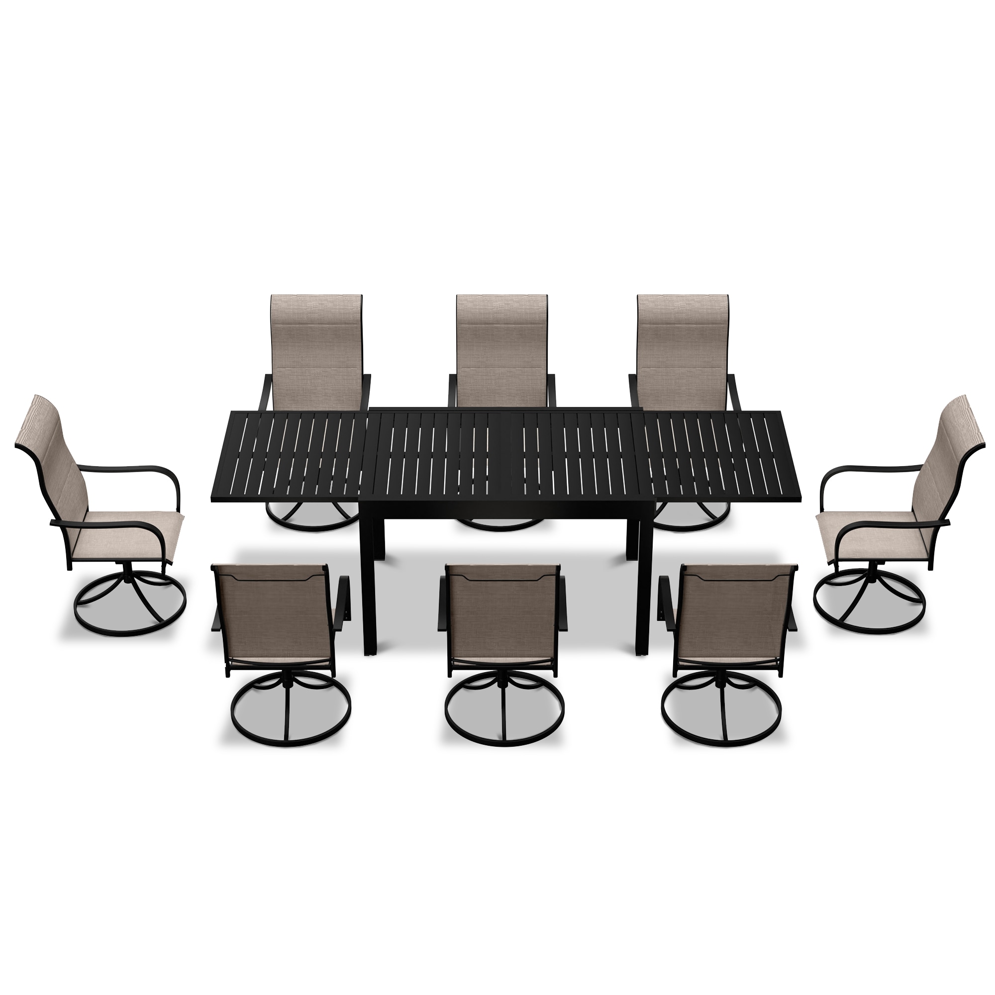 CASAINC CAC5020T59A Patio Dining Set Extendable Table Iron Rectangle Table with 8pcs Swivel Chairs 9 -Piece Black Woven Patio Dining Set Extendable Table Iron Rectangle Table with 8 Light gray Swivel Chairs