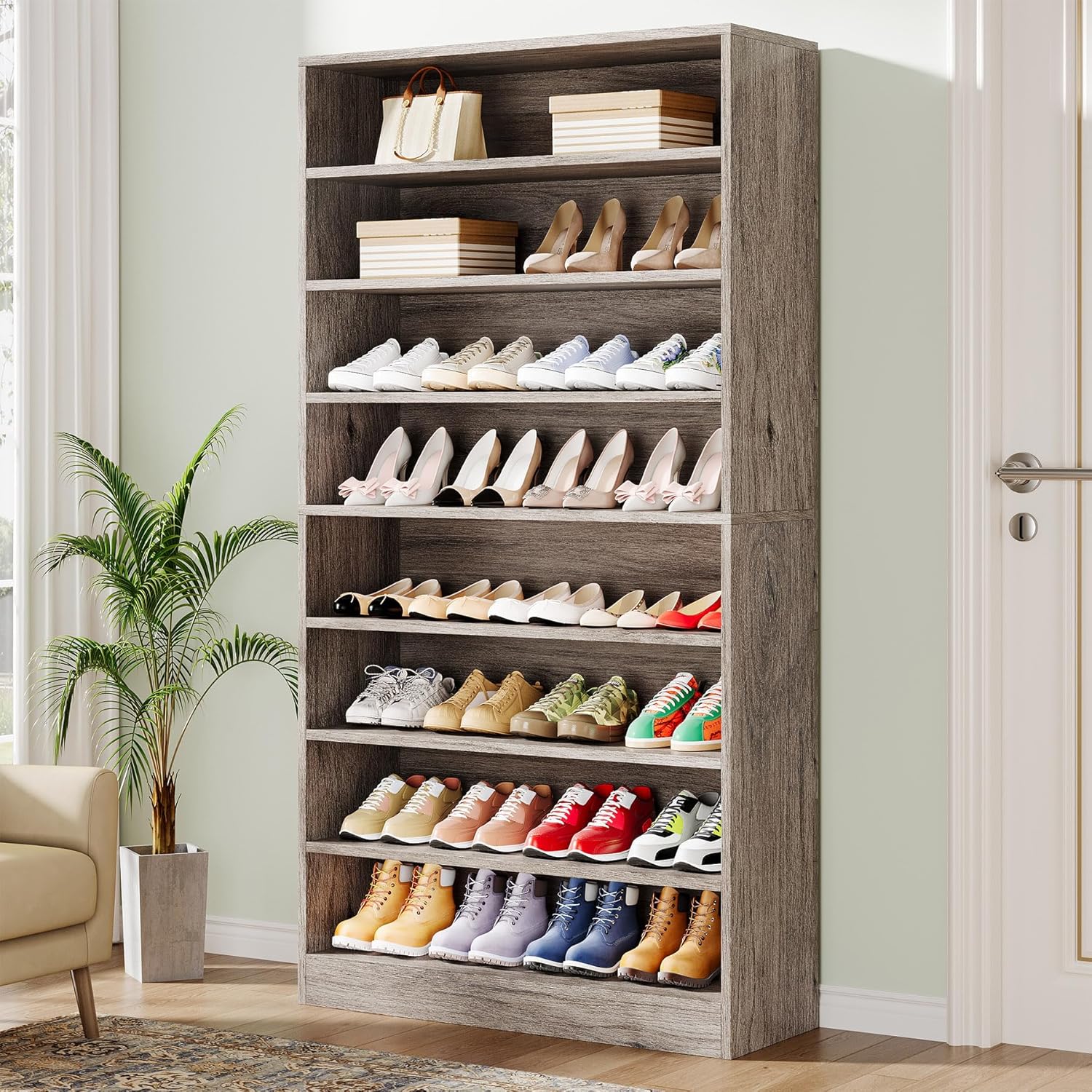 Tribesigns 70.9 inch H 9 Tier 45 pair Grey Shoe Cabinet with Open Shelves for Entryway Hallway