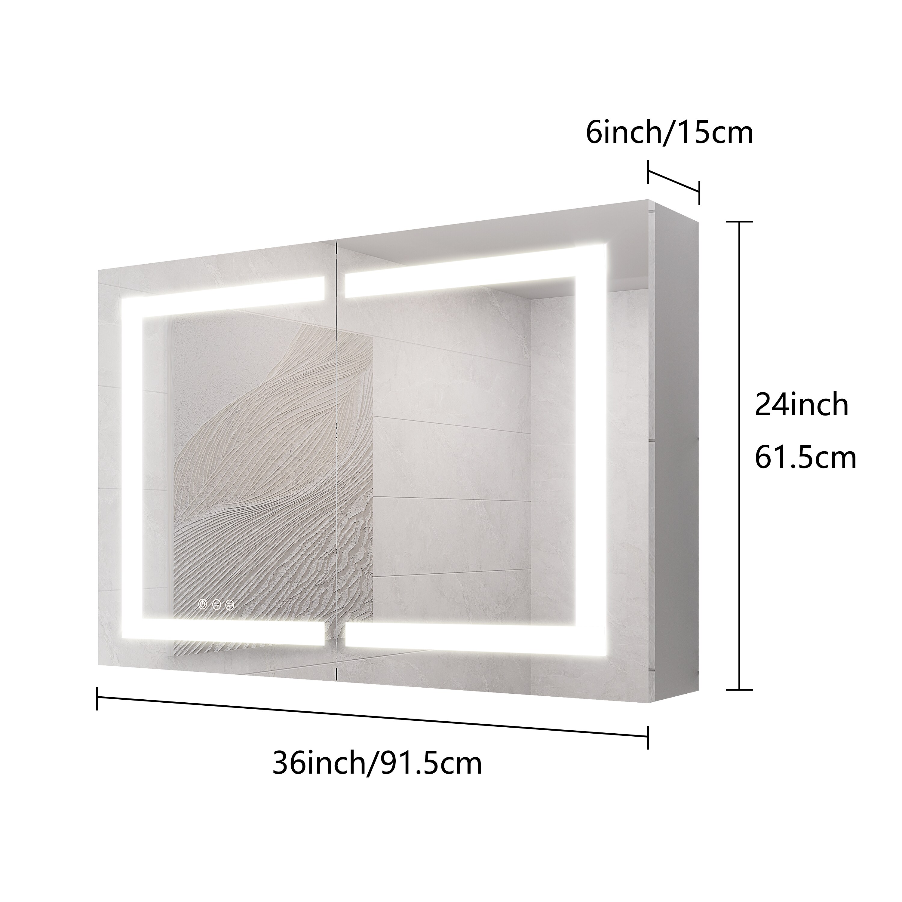 WELLFOR 36-in x 24-in Lighted LED Fog Free Surface Mount Silver Mirrored Soft Close Medicine Cabinet