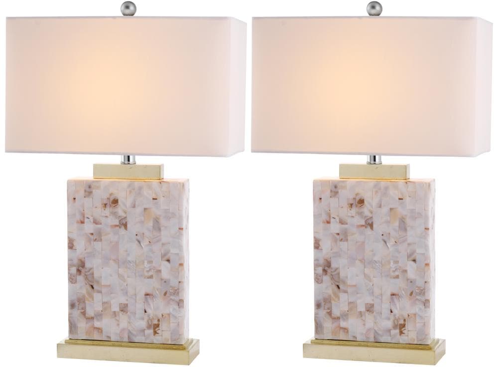 Tory 25" Cream Shell and Gold Table Lamp Set with White Shade